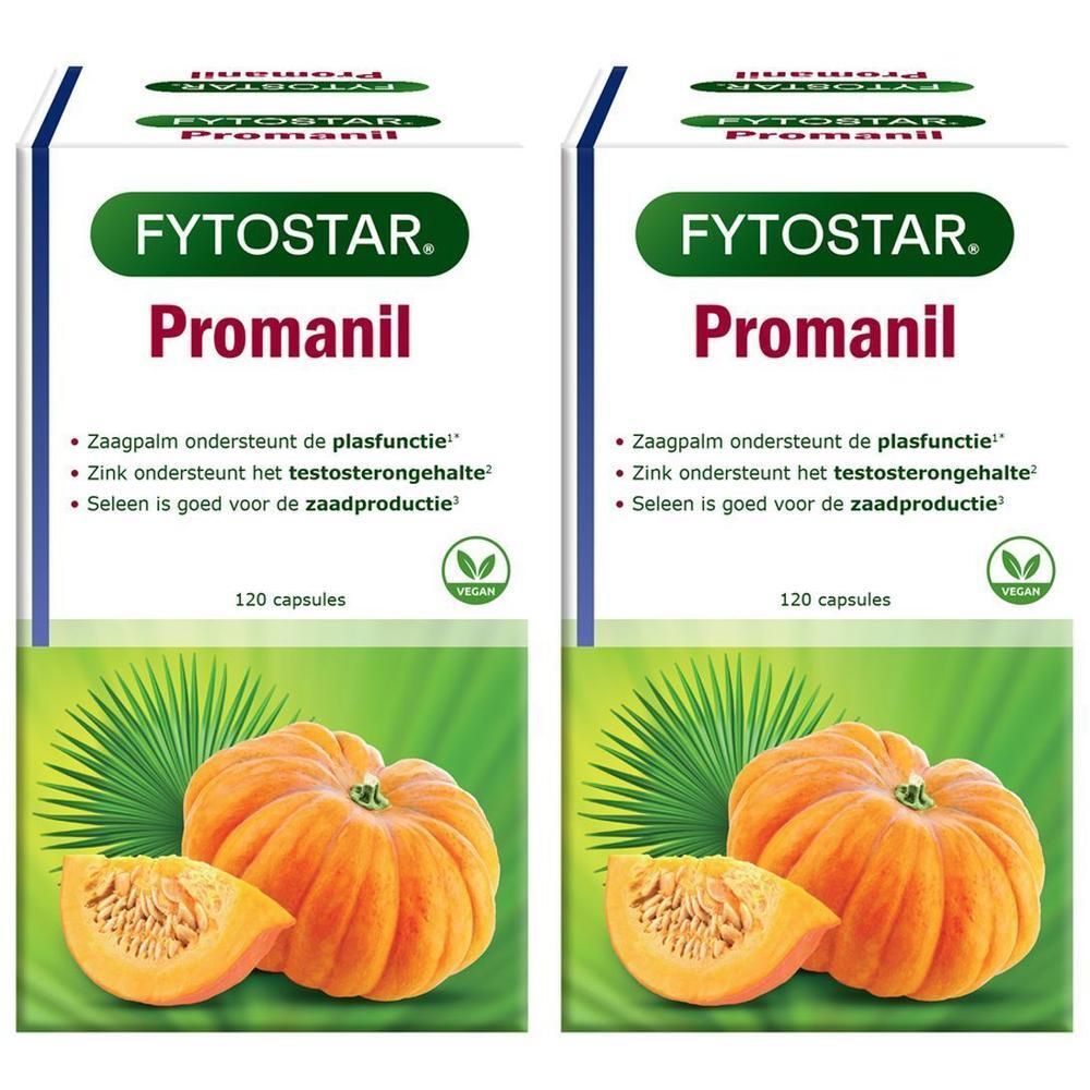 Verpackung von Fytostar Promanil. Weißer Karton mit grünem Logo und Produktnamen. Abbildung einer Kürbis-Illustration.