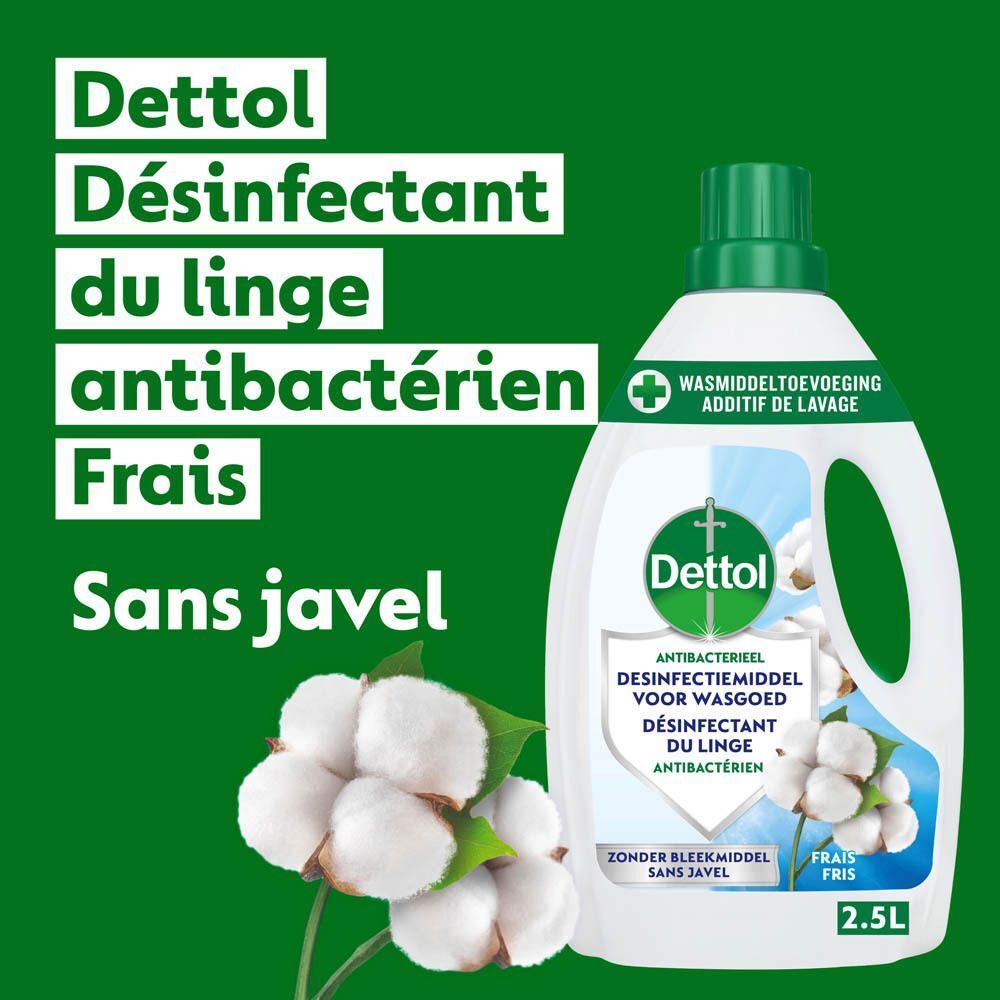 Dettol Wäsche-Desinfektionsmittel, 2,5L Flasche mit Baumwollmotiv.
