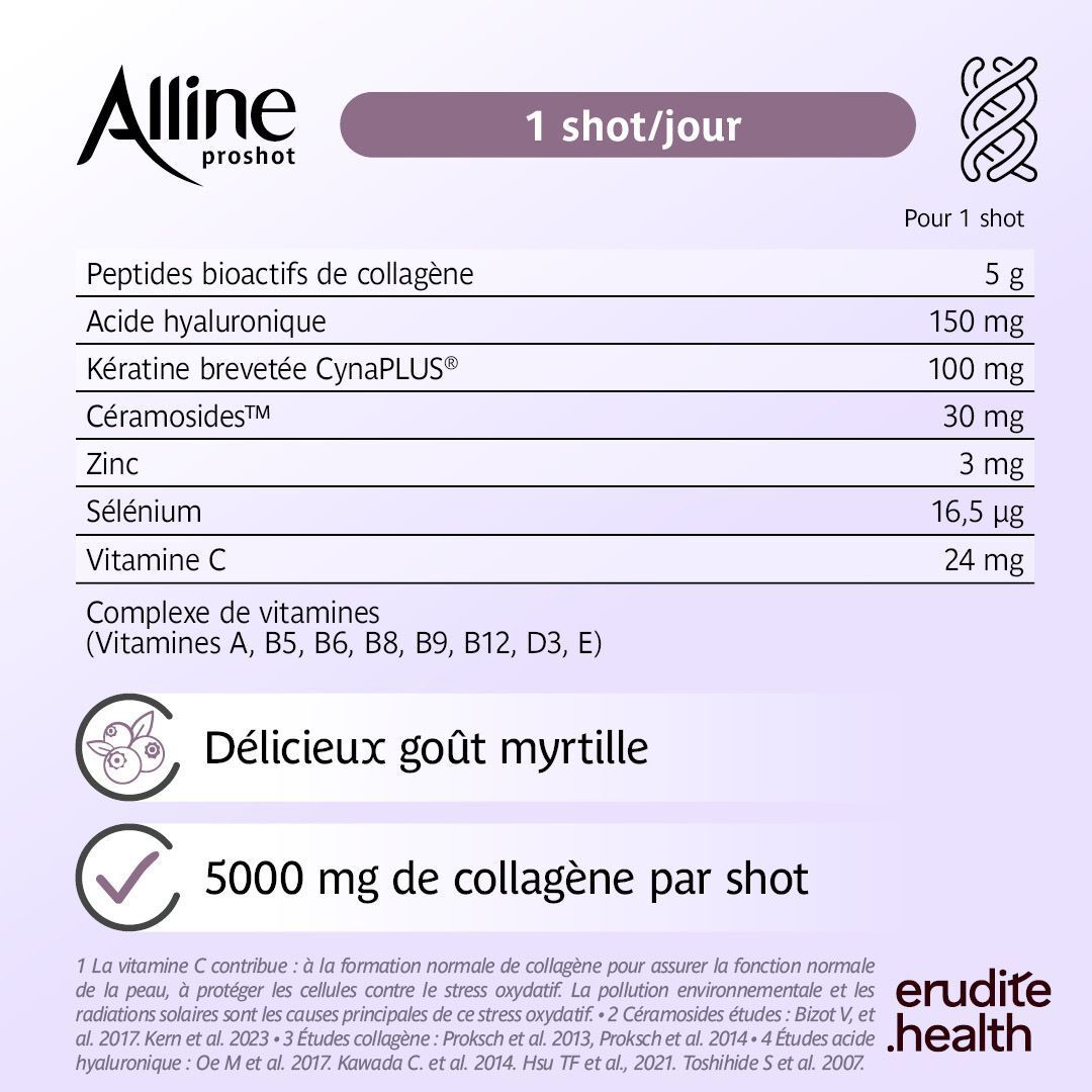 Alline proshot: Kollagen-Shot mit bioaktiven Peptiden, Hyaluronsäure und Vitaminen.