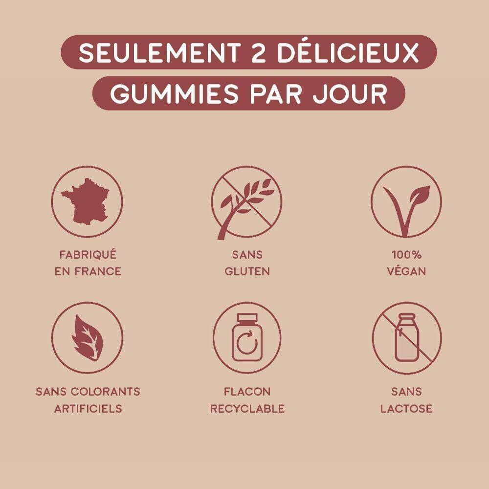 Une bouteille de gummies Lashile Beauty Good Slim. Inscription: Good Slim. Flèche pointant vers des bonbons en forme d'étoiles.