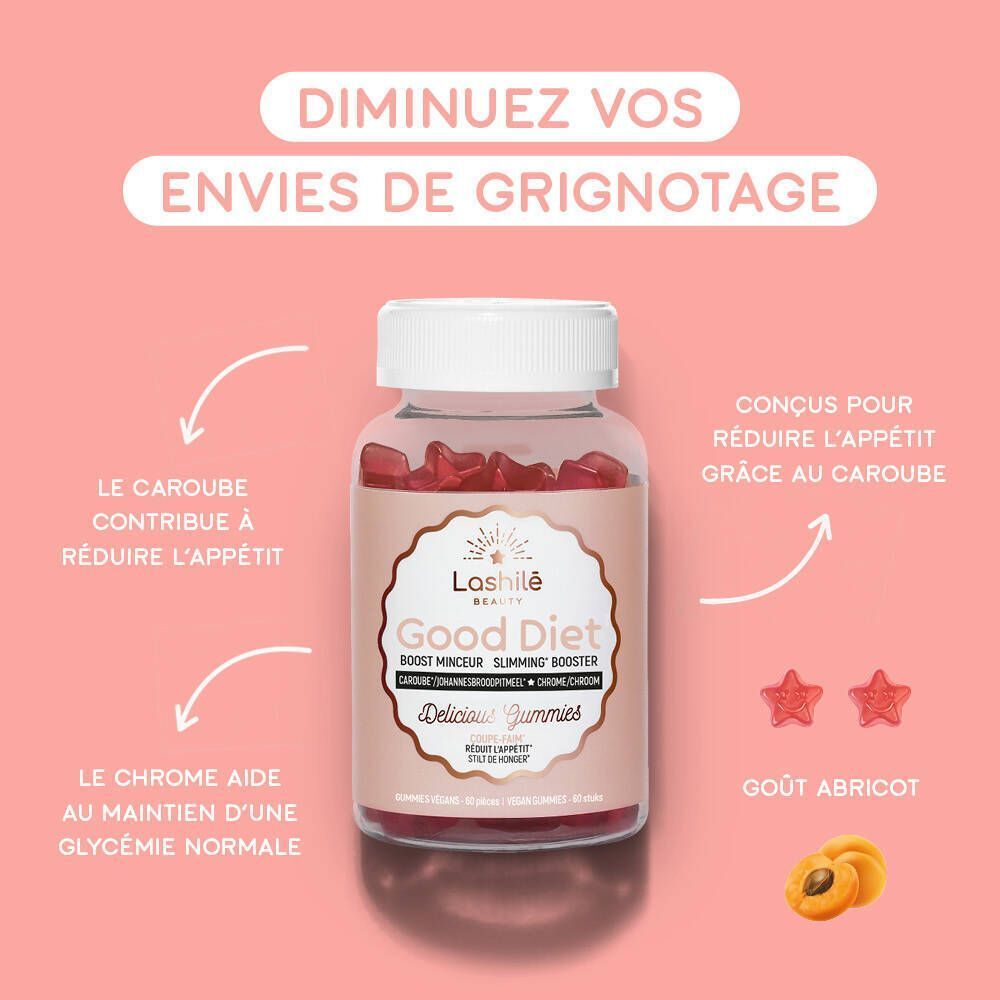 Fond rose avec symboles. Texte: Fabriqué en France, Sans Gluten, 100% Vegan, etc.
