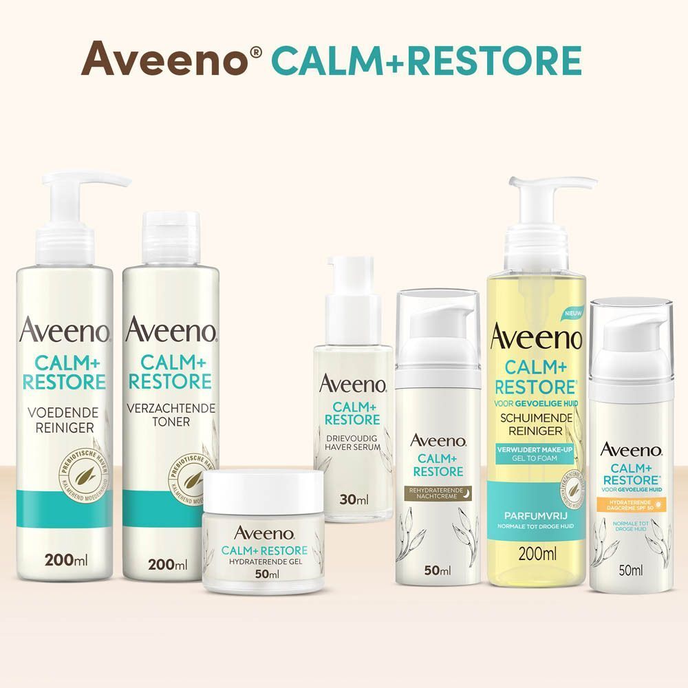 Aveeno Calm+Restore Produktlinie: Reiniger, Toner, Serum, Gel, Make-up-Entferner, Tagescreme.