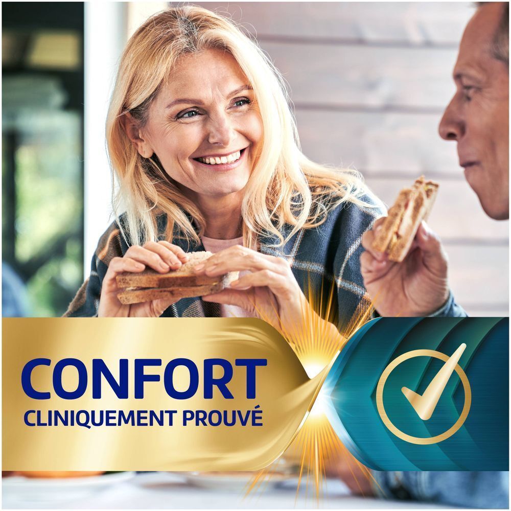 Cinq tubes de Corega Ultimate All-in-1. Inscription : Corega Power Max, Ultimate All in 1, 70g.