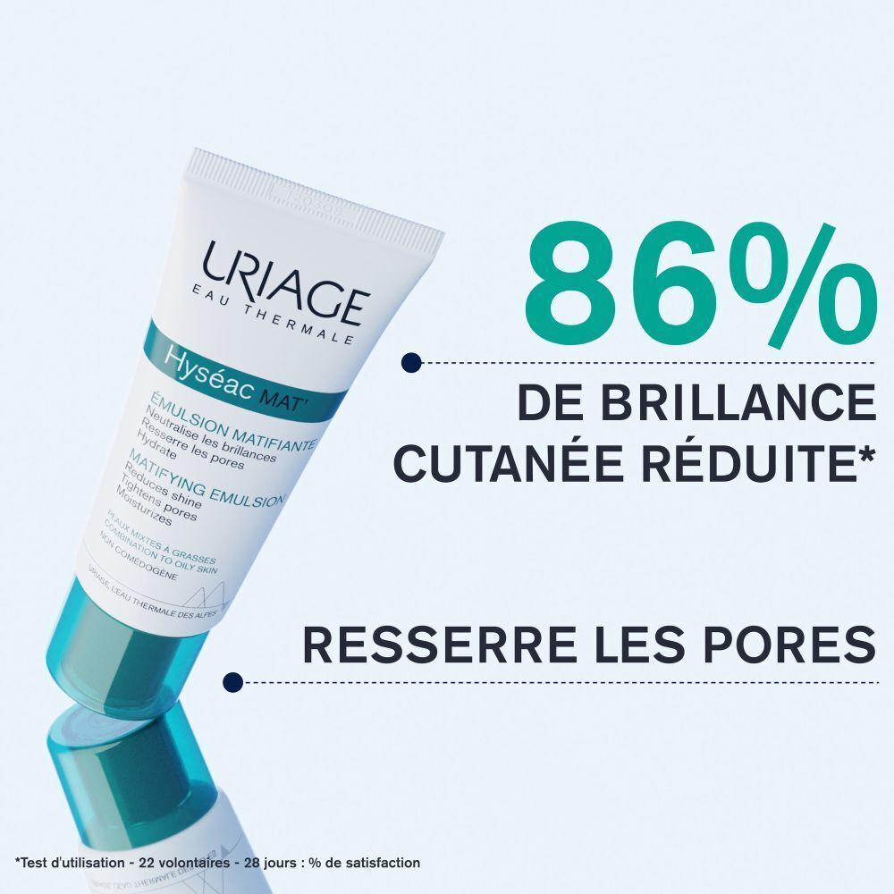 Gros plan sur un visage. Crème appliquée sur la peau. Texte : Effet velouté mat, Parfum frais.