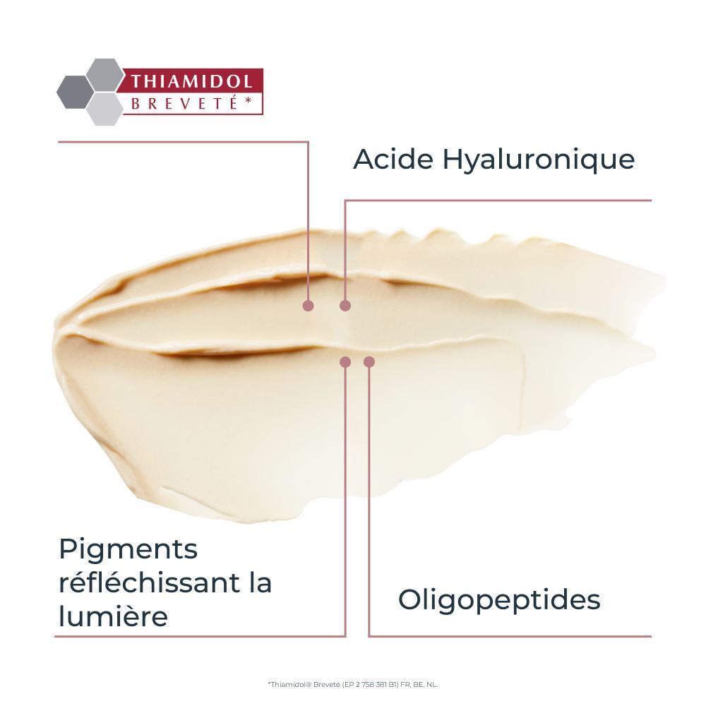 Échantillon de crème Eucerin Anti-Pigment pour les yeux, avec marqueurs pour acide hyaluronique et oligopeptides.