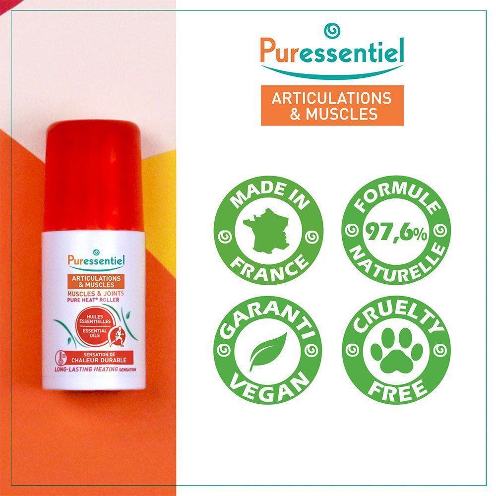 Puressentiel Gelenke Pure Heat Roller: Roll-on mit Siegeln für vegan, cruelty-free und natürliche Formel.