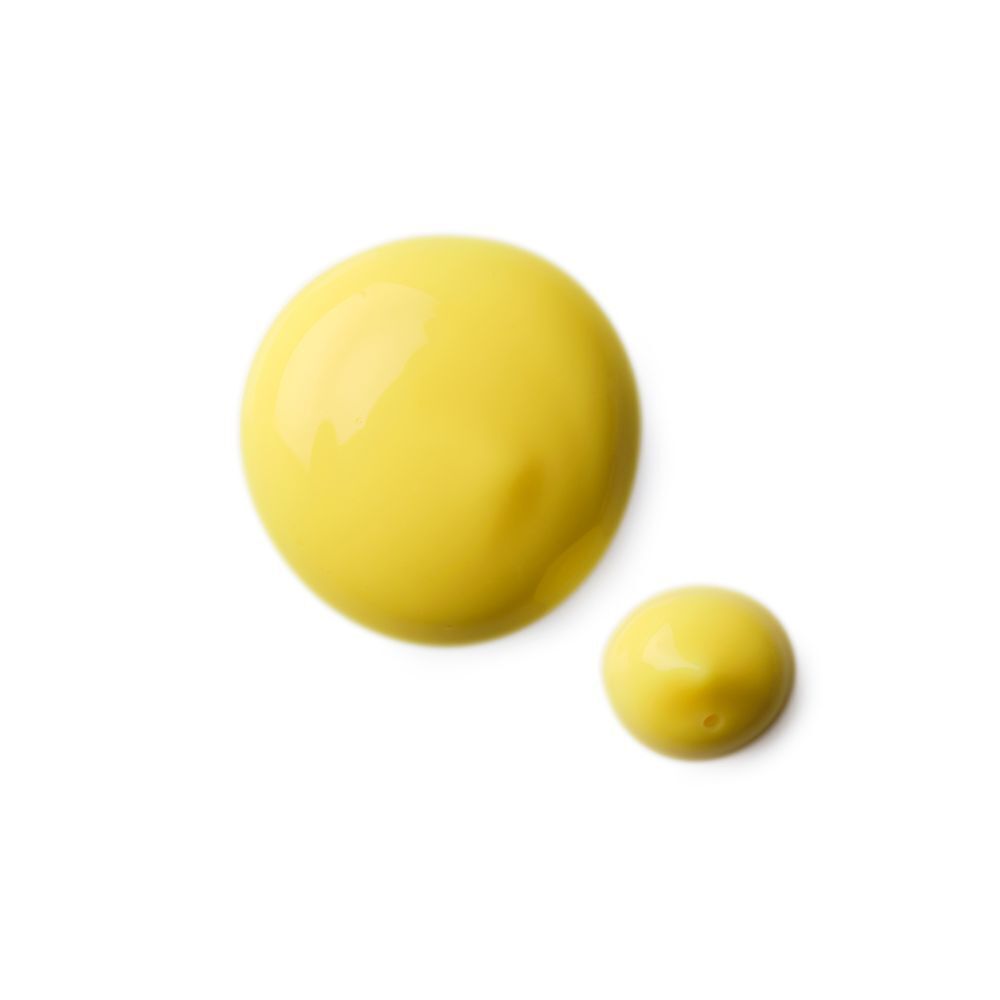Deux gouttes jaunes sur fond blanc. La plus petite goutte est à côté de la plus grande.