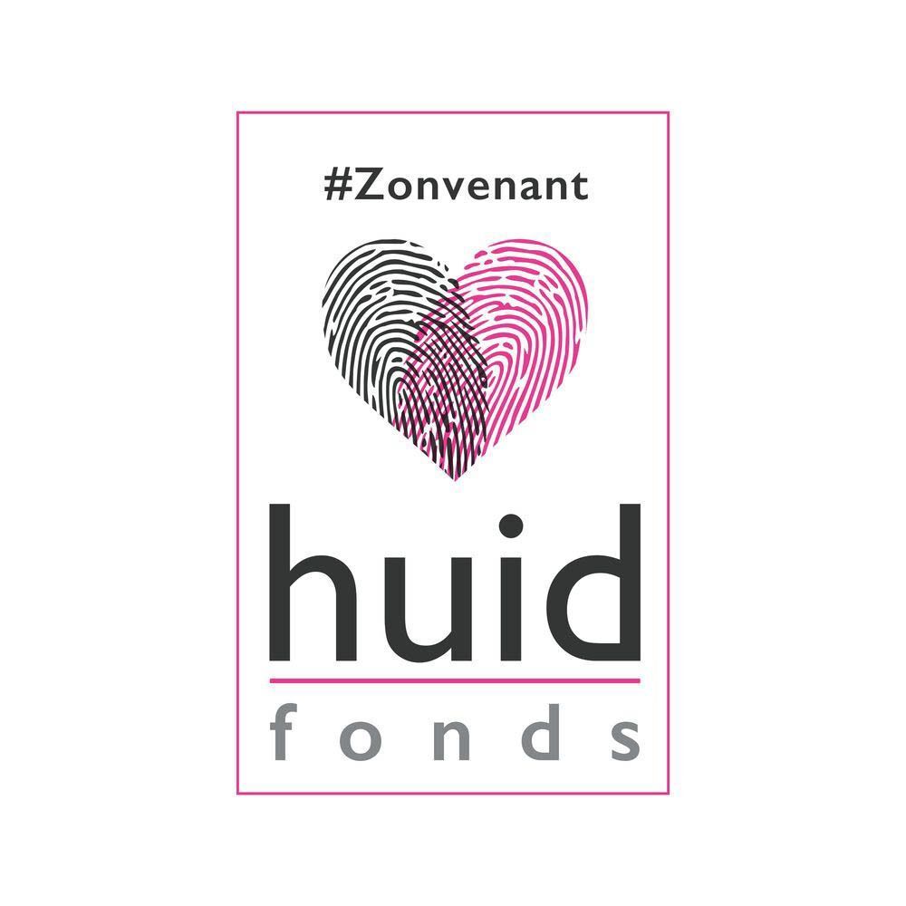 Logo Huidfonds avec symbole de cœur fait d'empreintes digitales.