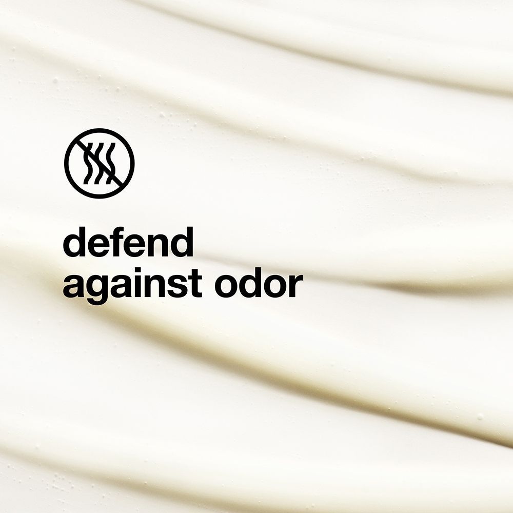 Textur mit Symbol gegen Geruch. Text: 'defend against odor'.