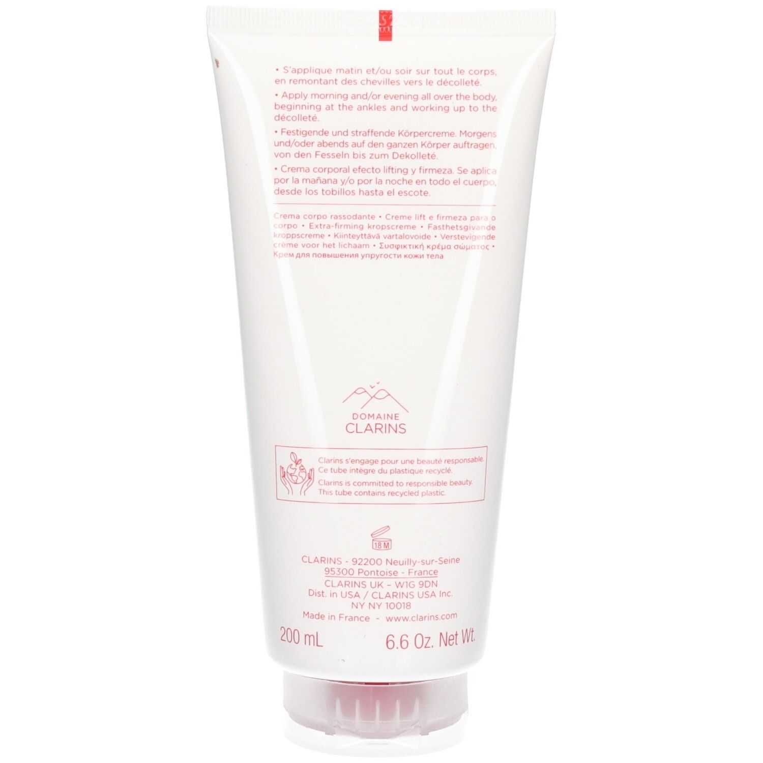Clarins Body Firming Cream Tube Rückseite mit Produktinformationen