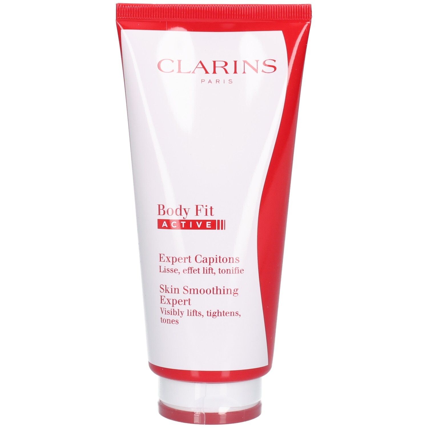 Clarins Body Fit Active Tube mit rotem Deckel und weiß-rotem Etikett.