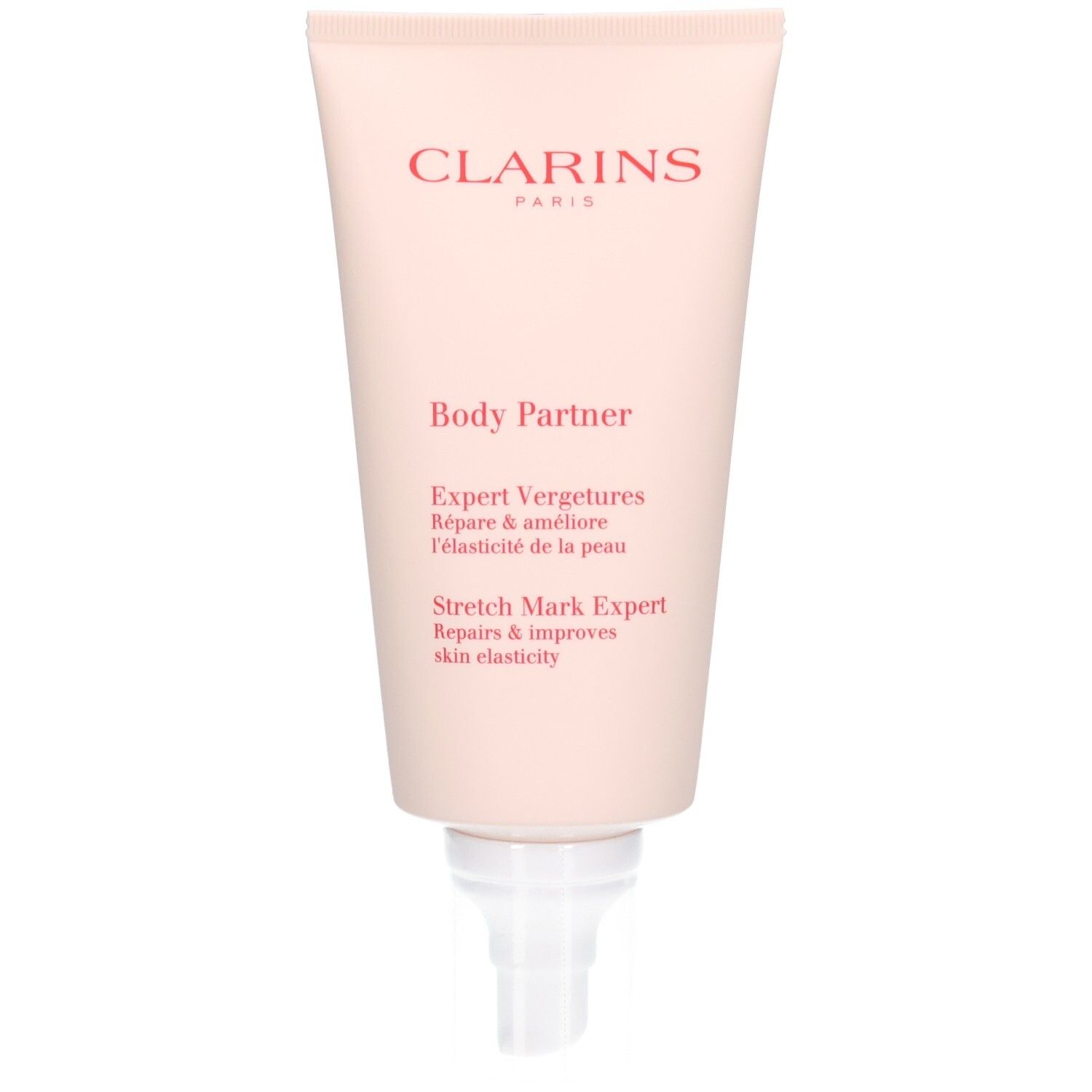 Clarins Body Partner Tube mit Pumpspender, hellrosa.