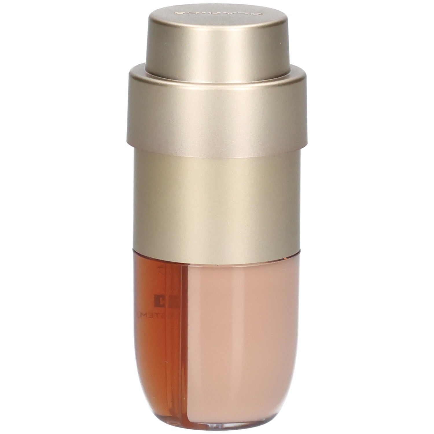 Clarins Double Serum Foundation L6W, gold and beige packaging, split view.