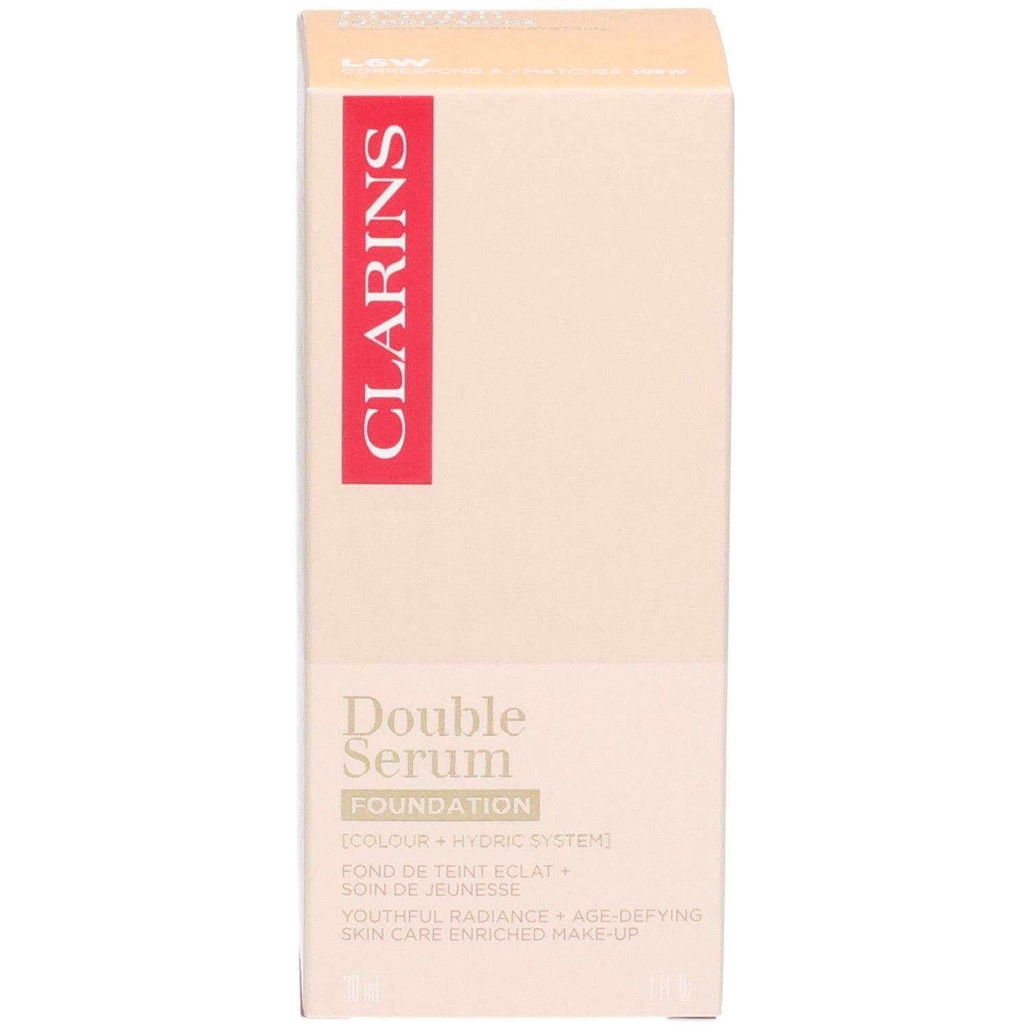 Beige box for Clarins Double Serum Foundation L6W.