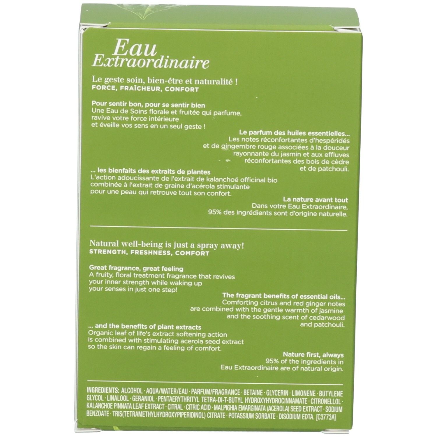 Clarins Eau Extraordinaire Aroma Verpackung, Rückseite.