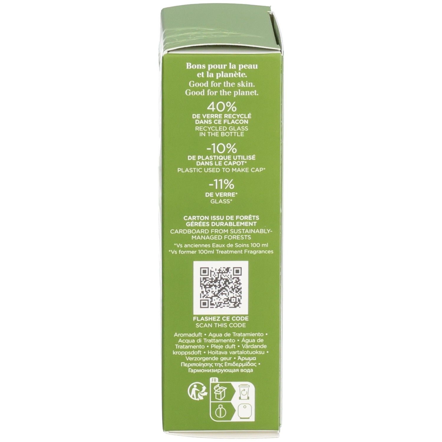 Clarins Eau Extraordinaire Aroma Verpackung, Seitenansicht mit QR-Code.