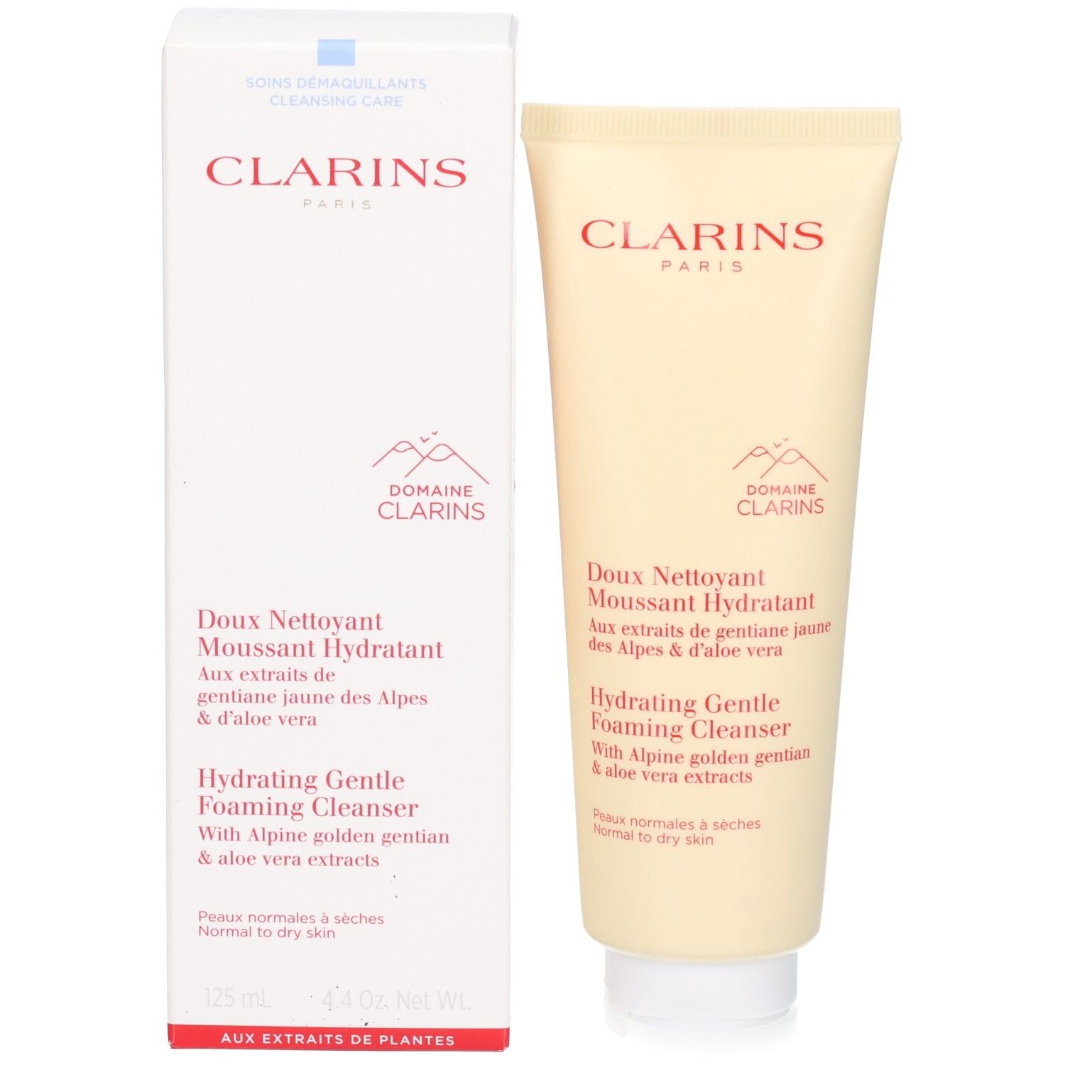Clarins Hydrating Gentle Foaming Cleanser Tube und Verpackungsbox mit Produktinformationen.