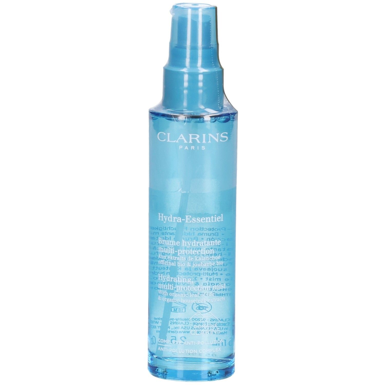 Clarins Hydra-Essentiel Brume Hydratante Multi-Protection Pumpsprühflasche.