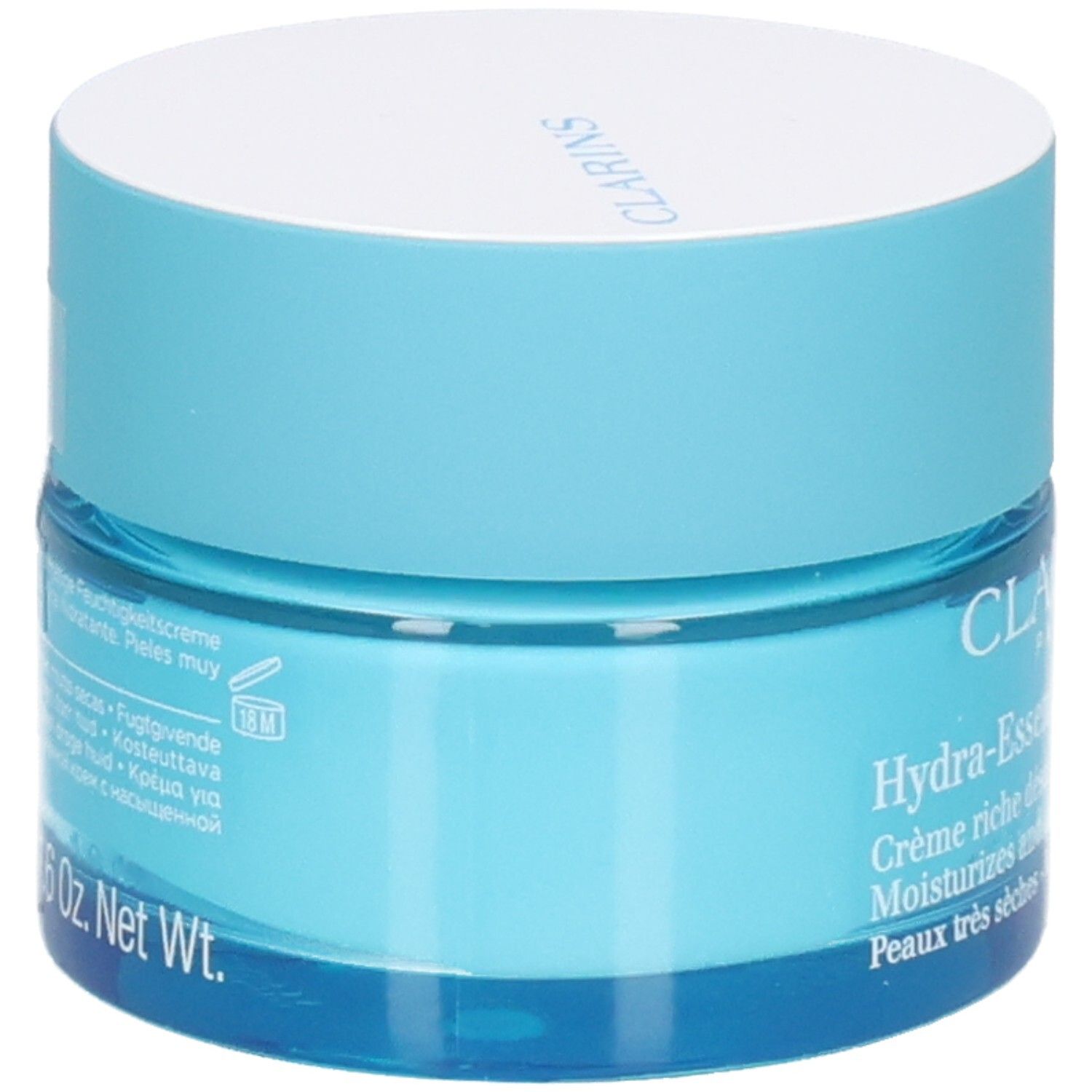 Clarins Hydra-Essentiel Feuchtigkeitscreme, Rückseite mit Text.