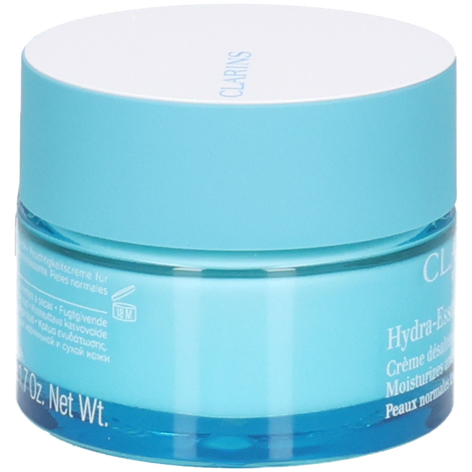 Clarins Hydra-Essentiel [HA²] Tagescreme, Seitenansicht mit Detailangaben.