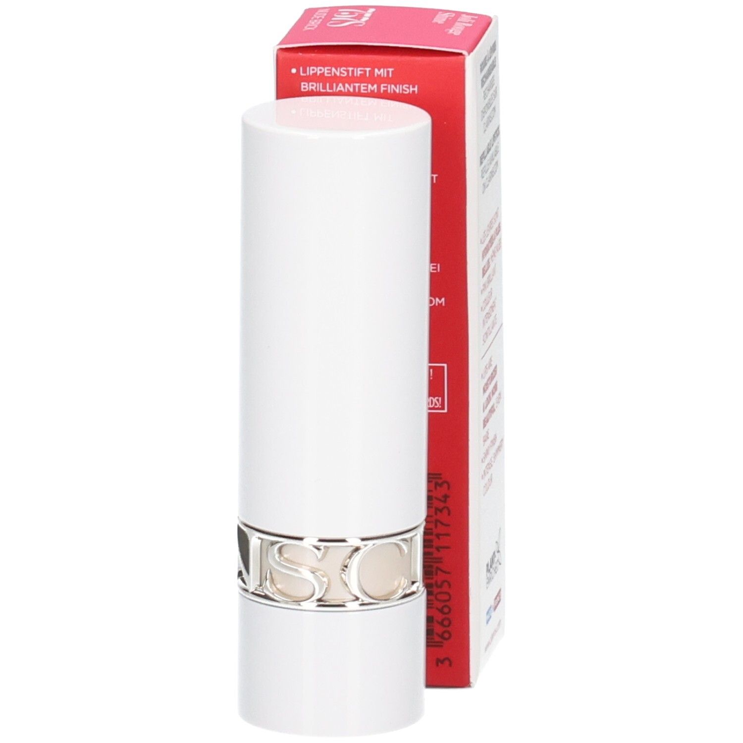 Clarins Joli Rouge Satin Lippenstift 757S Nude Brick, Rückseite der Verpackung mit Barcode und Produktinformationen.
