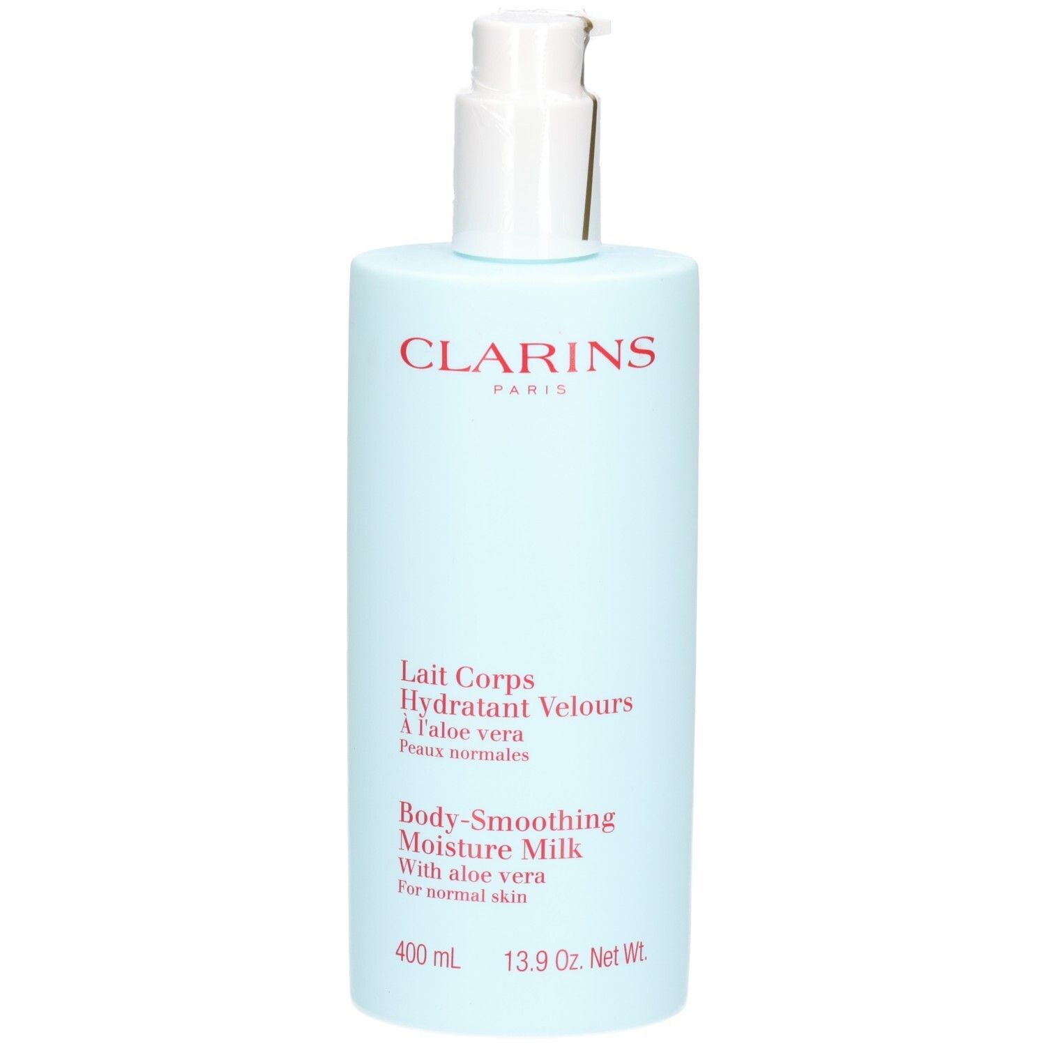 Clarins Lait Corps Hydratant Velours, 400 ml Lait pour le corps avec pompe, vue de face.