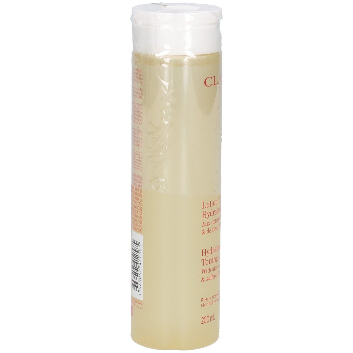 Clarins Lotion Tonique Hydratante, verso avec informations produit et code-barres.