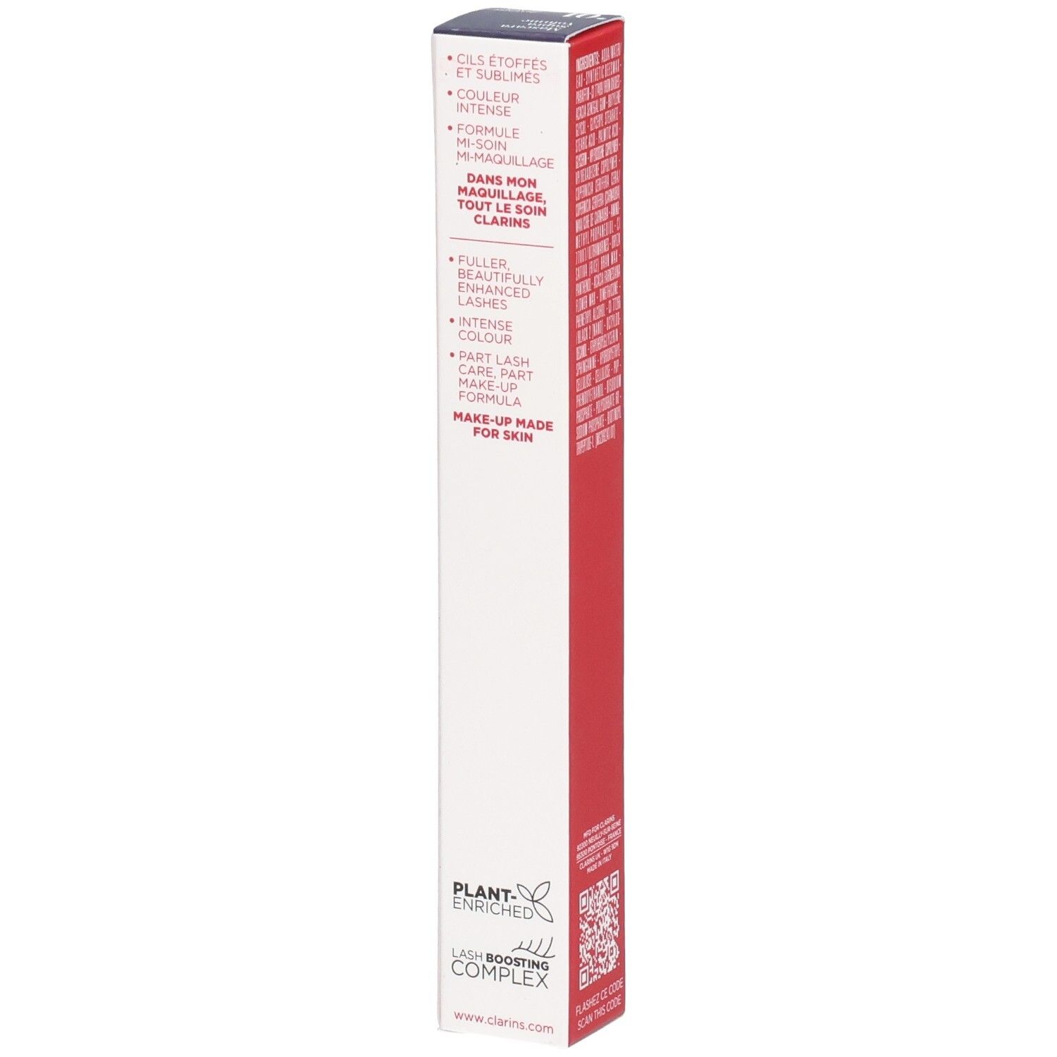 Clarins Supra Volume Mascara Verpackung mit Produktmerkmalen.