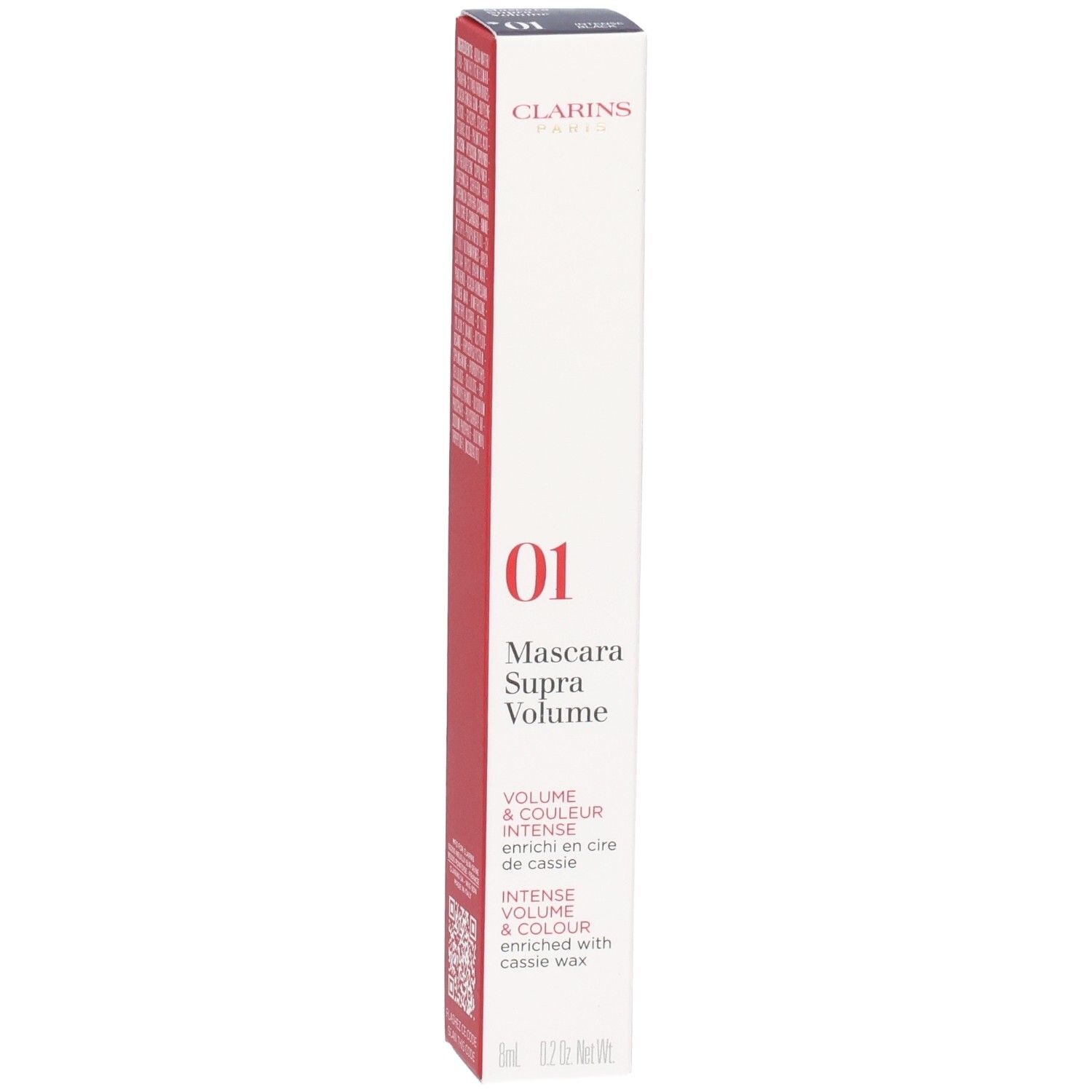 Clarins Supra Volume Mascara Verpackung, Farbe 01 Intense Black.