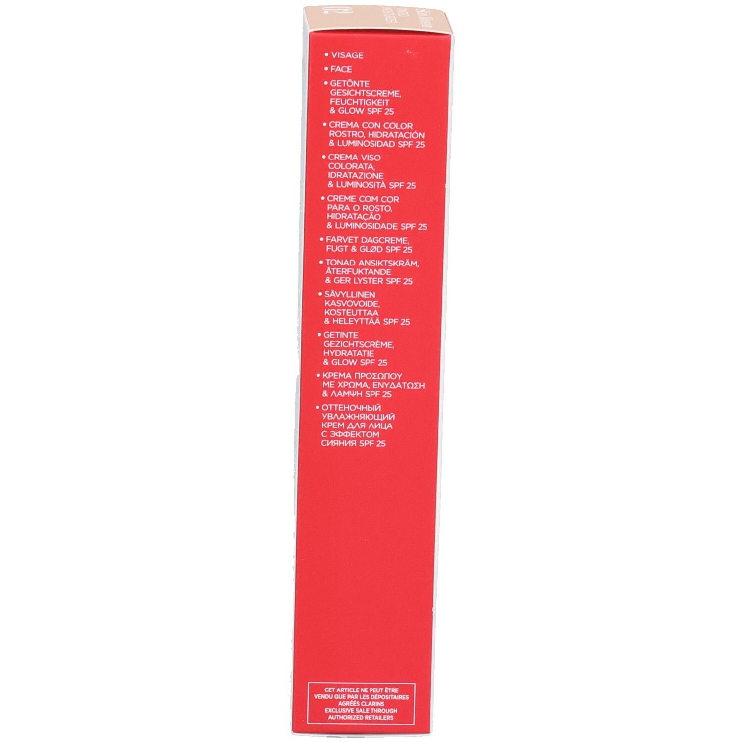 Rote Verpackung mit Text, der Gesichtscreme mit LSF 25 erwähnt.