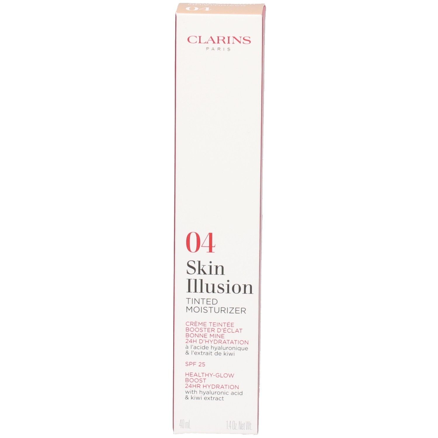 Verpackung der Clarins Skin Illusion getönten Feuchtigkeitscreme SPF 25, Farbton 04.