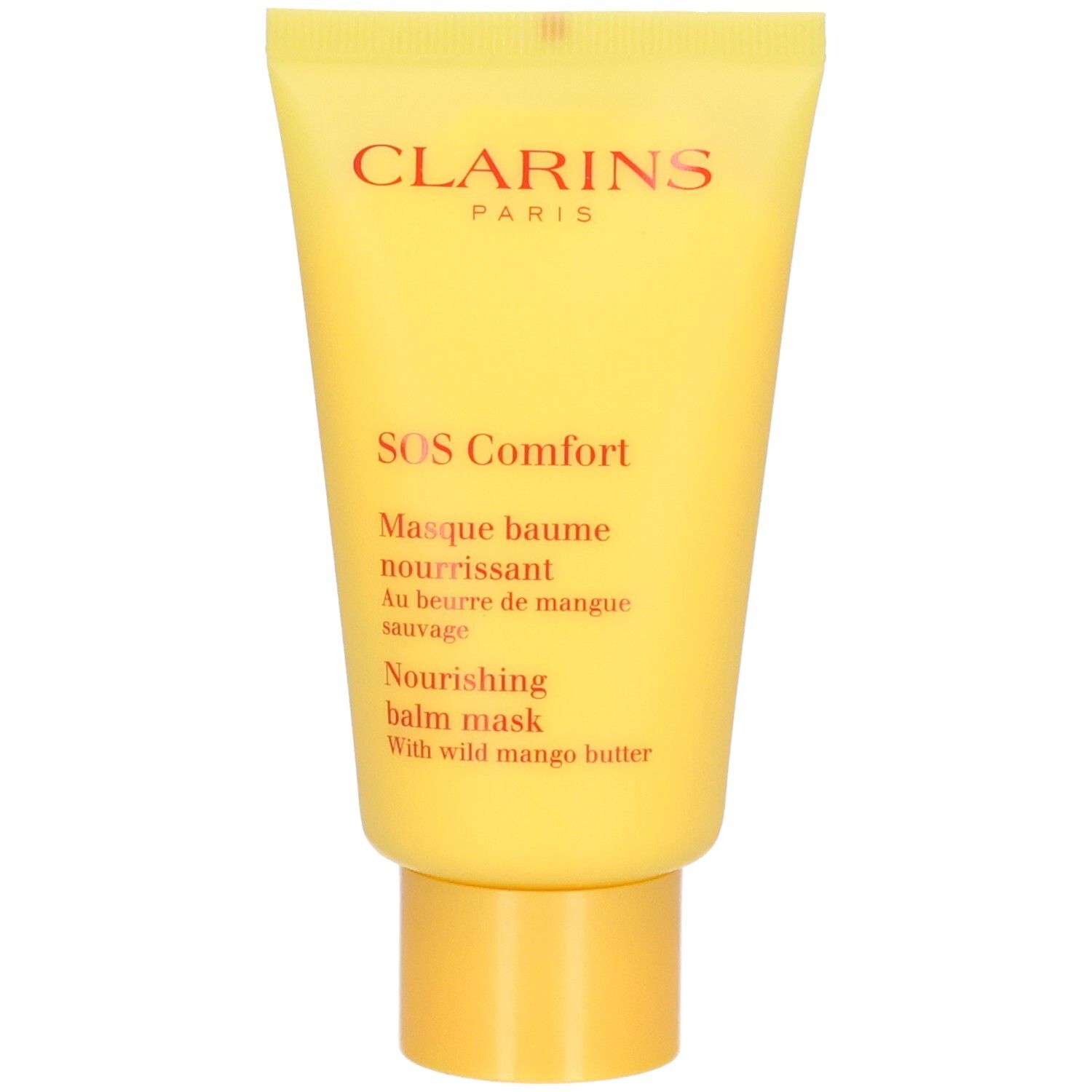 Clarins SOS Comfort Nourishing Balm Maske, 75ml Tube mit gelbem Verschluss.