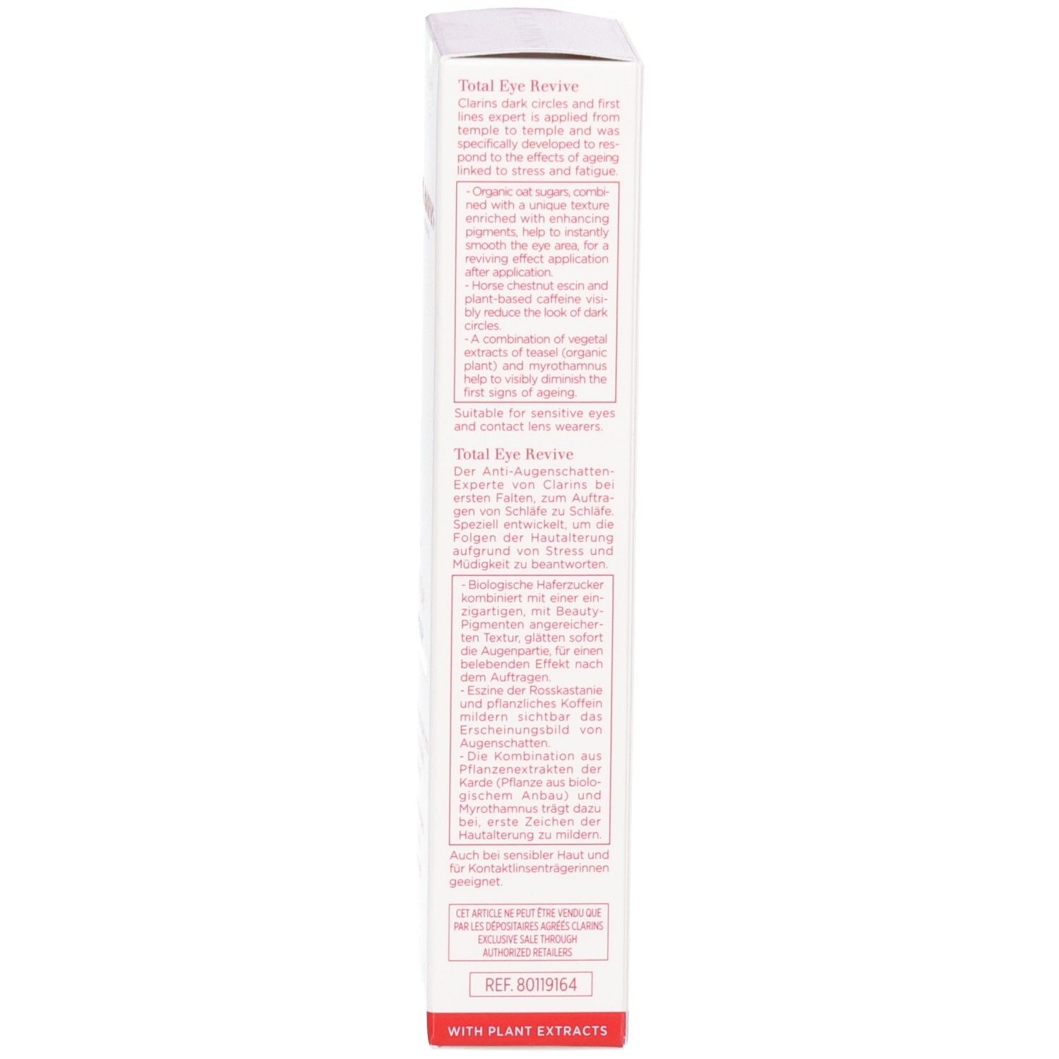 Clarins Total Eye Revive Verpackung mit Produktbeschreibung und Barcode.