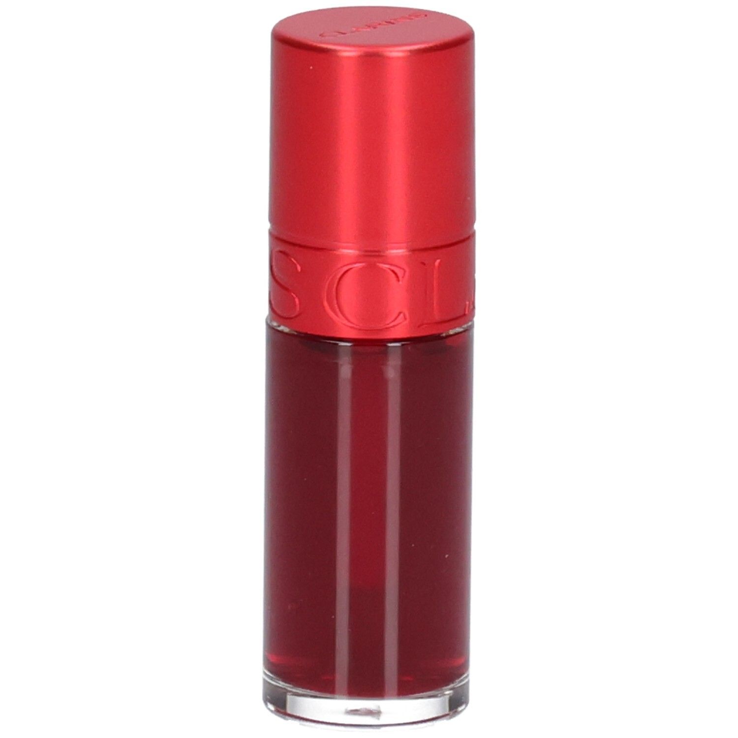 Clarins Eau à Lèvres 09: Rote Lippenstiftflasche mit rotem Deckel.