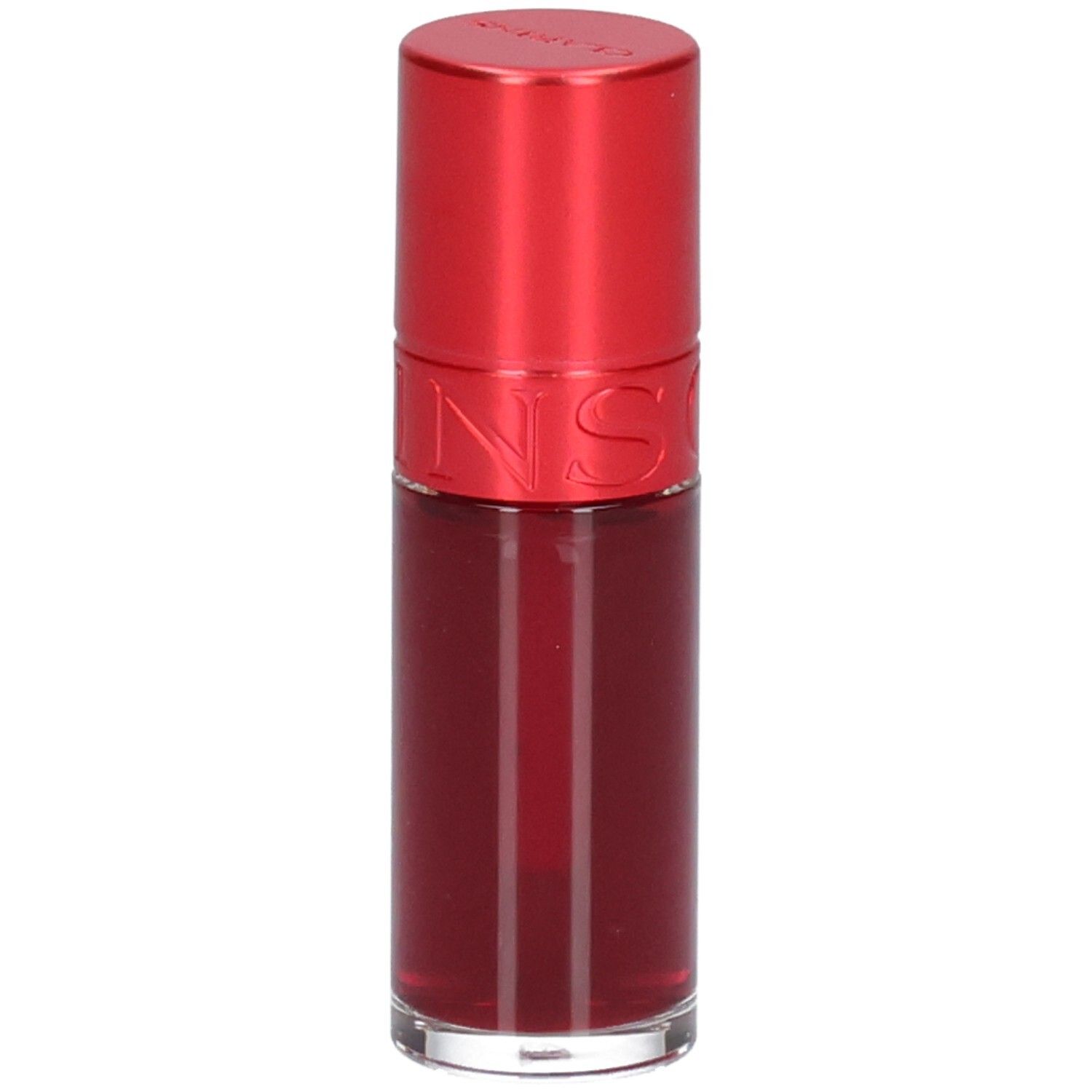 Clarins Eau à Lèvres 09: Rote Lippenstiftflasche mit rotem Deckel.