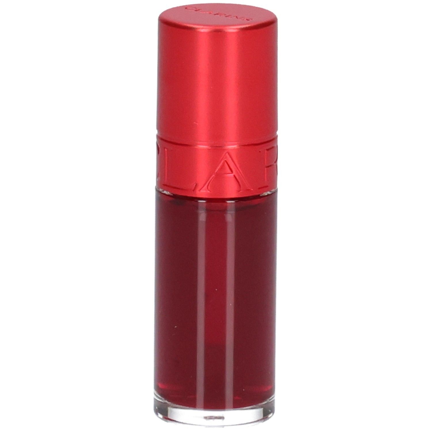 Clarins Eau à Lèvres 09: Rote Lippenstiftflasche mit rotem Deckel.