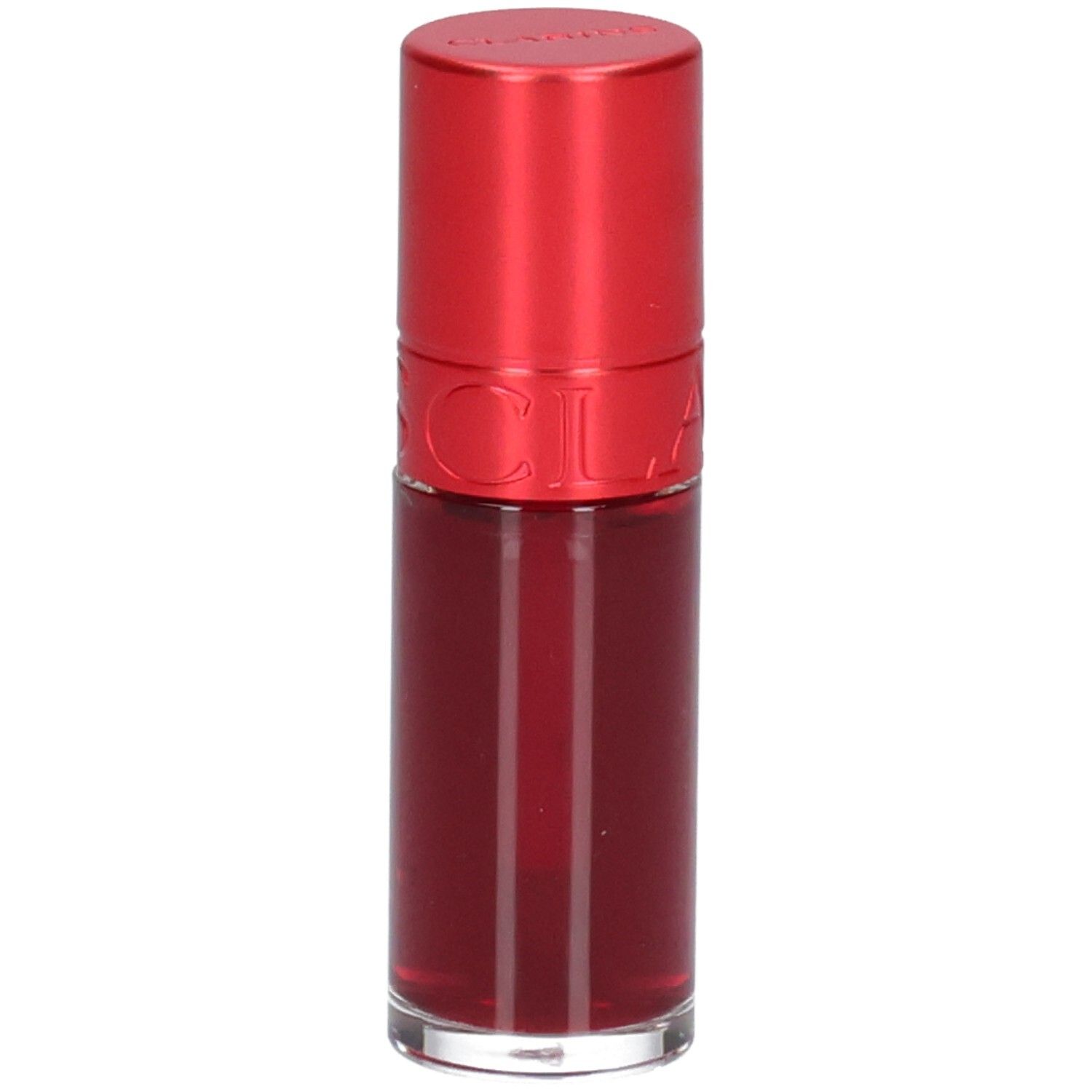 Clarins Eau à Lèvres 09: Rote Lippenstiftflasche mit rotem Deckel.