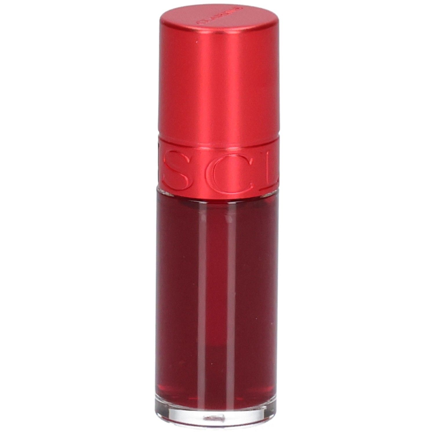 Clarins Eau à Lèvres 09: Rote Lippenstiftflasche mit rotem Deckel.