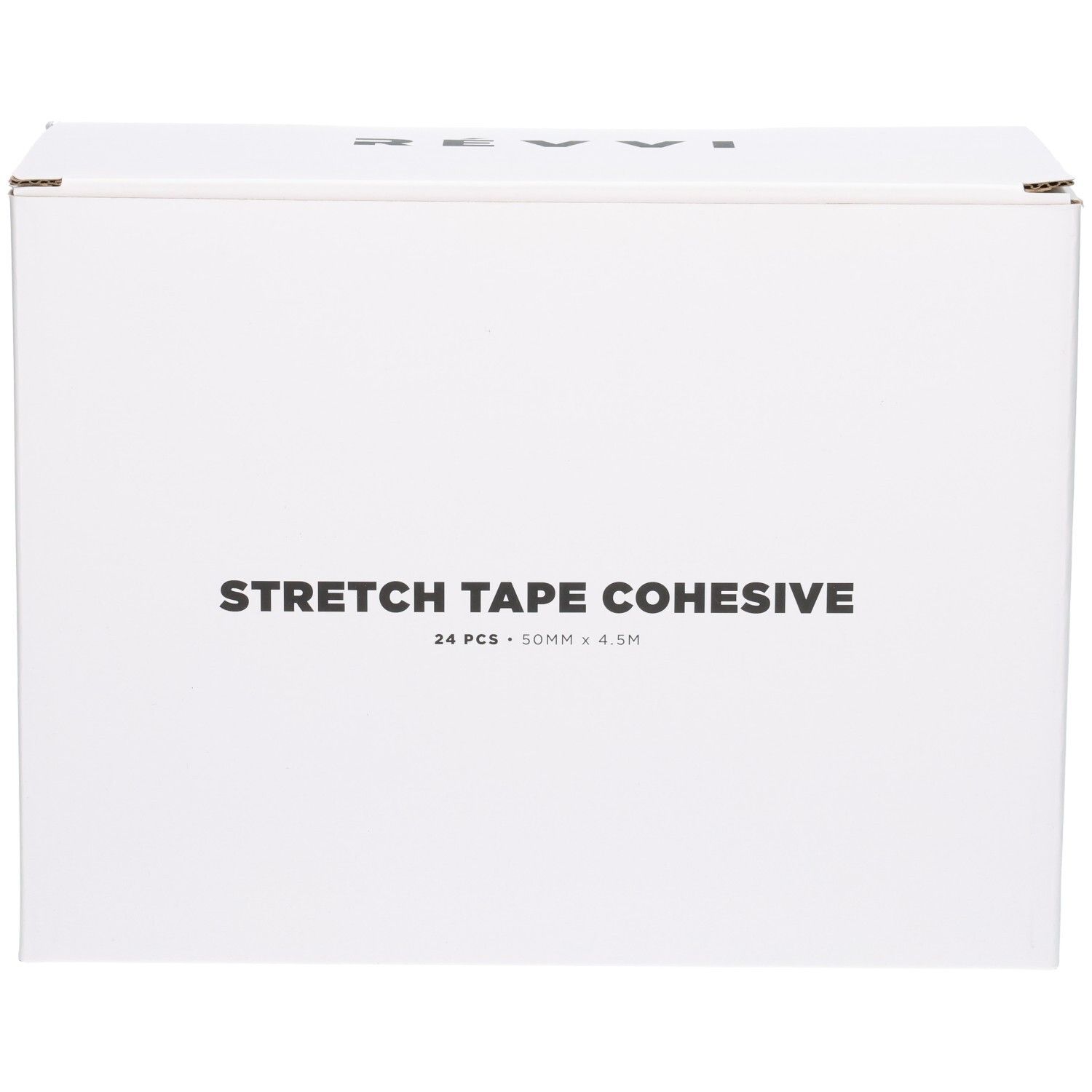 Vorderseite einer weißen Box mit Aufdruck: STRETCH TAPE COHESIVE, 24 PCS, 50MM X 4.5M.