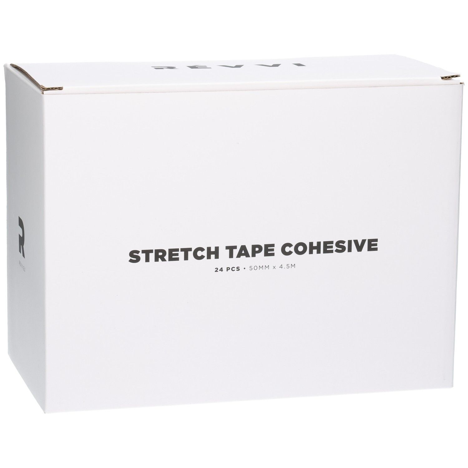 Weiße Box mit schwarzem Aufdruck 'REVVI' und 'STRETCH TAPE COHESIVE'.