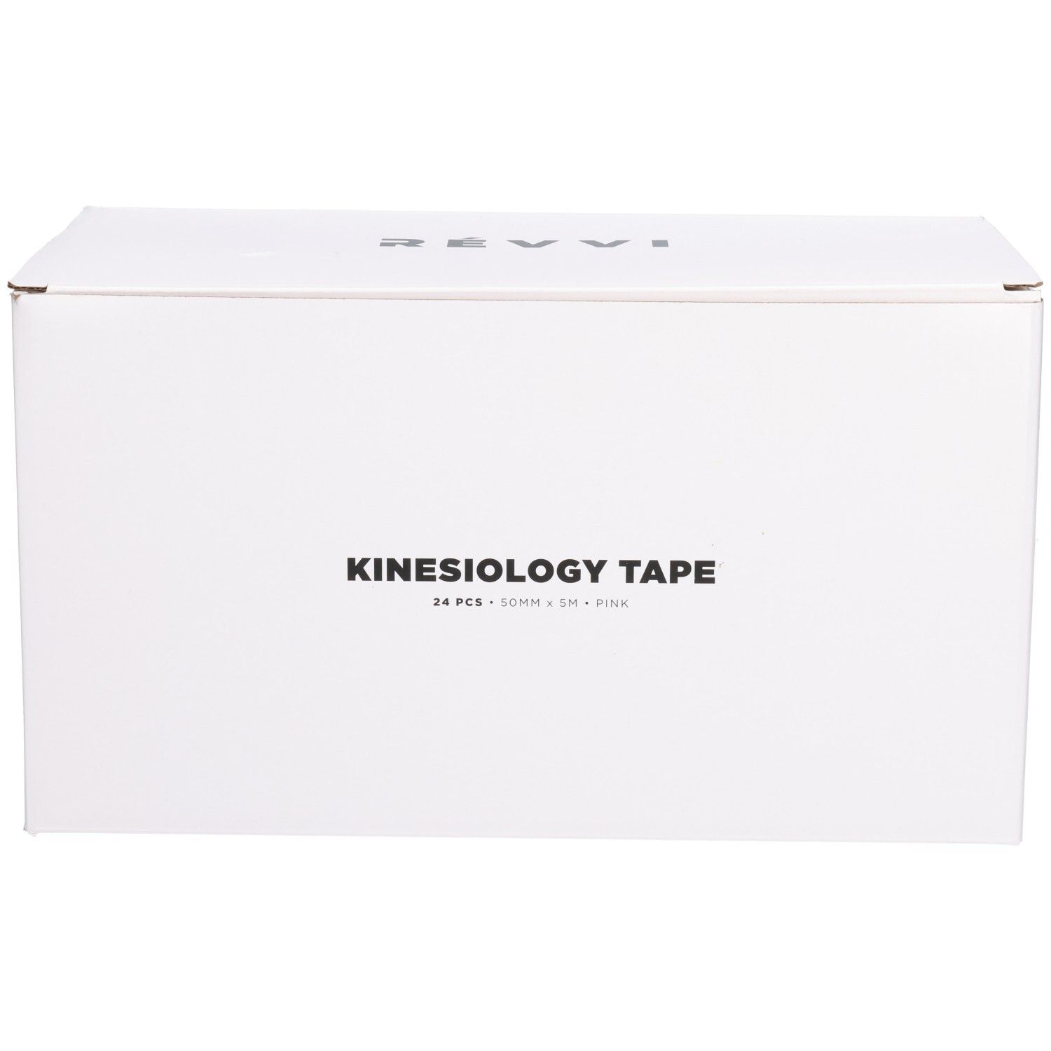 Weiße Box mit schwarzem Aufdruck. Oben steht RÉVVI. Darunter steht KINESIOLOGY TAPE. 24 Stück, 50mm x 5m, Pink.