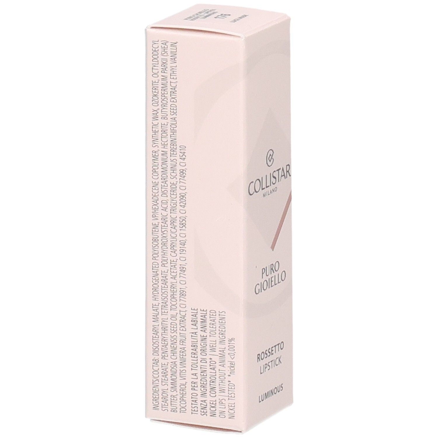 Collistar Puro Gioiello Lippenstift Verpackung mit Inhaltsstoffangaben.
