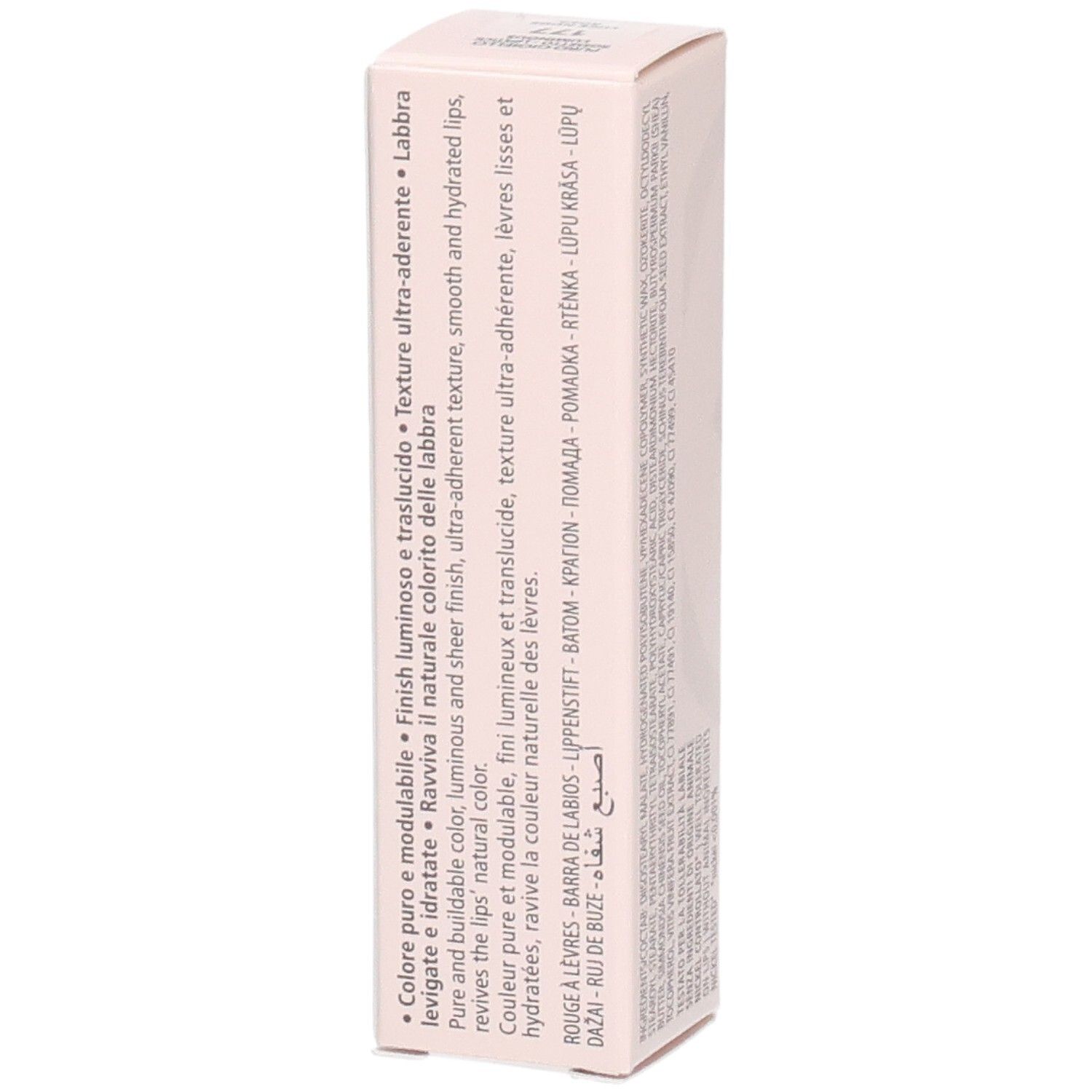 Collistar Puro Gioiello Lippenstift Verpackung, Seite mit Produktbeschreibung.