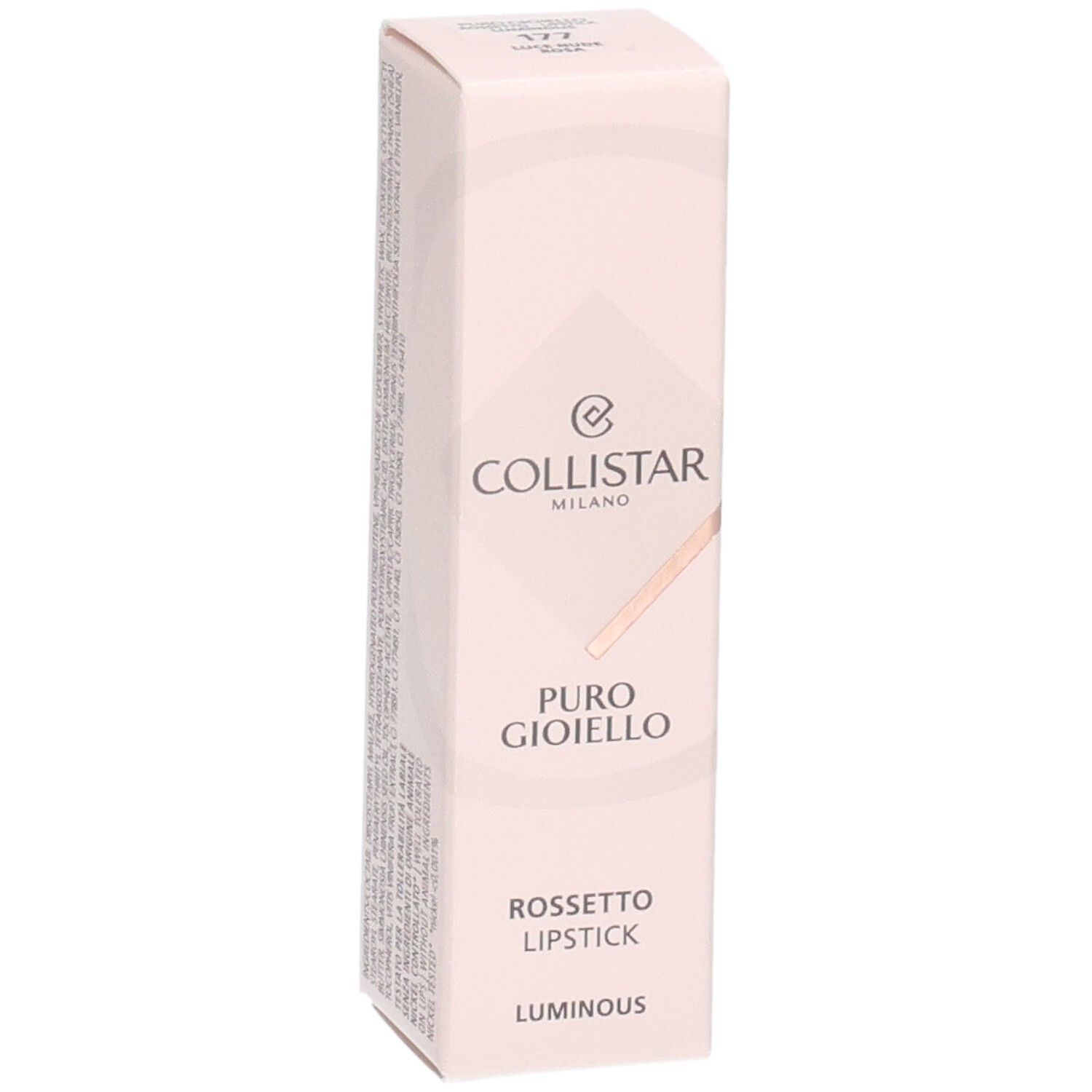 Collistar Puro Gioiello Lippenstift Verpackung, Nahaufnahme der Vorderseite.