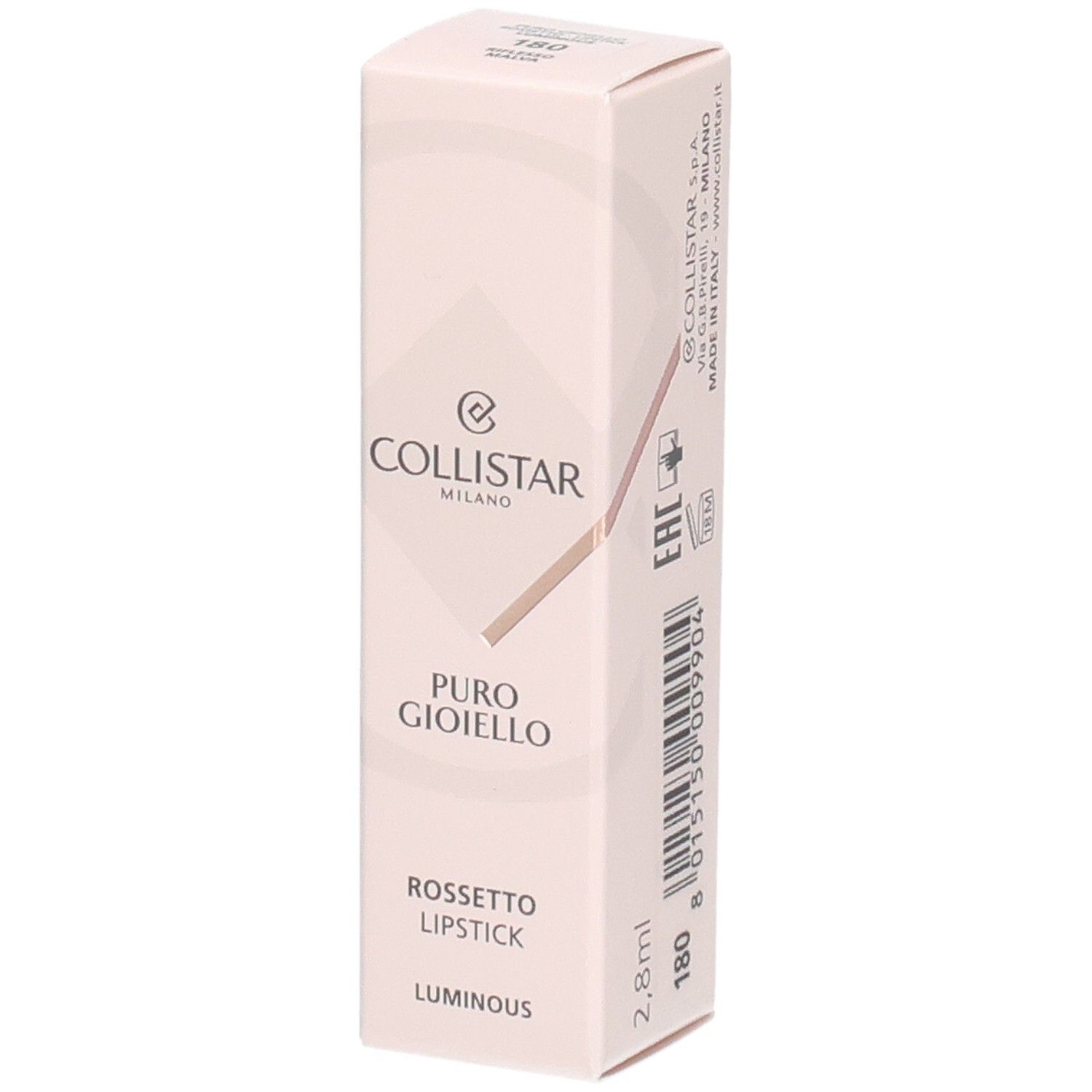 Collistar Puro Gioiello Lippenstift Verpackung mit Produktinformationen und Barcode.