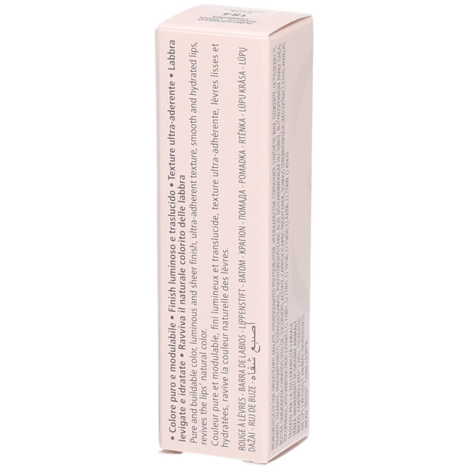 Collistar Puro Gioiello Lippenstiftverpackung mit Produktbeschreibung in mehreren Sprachen.