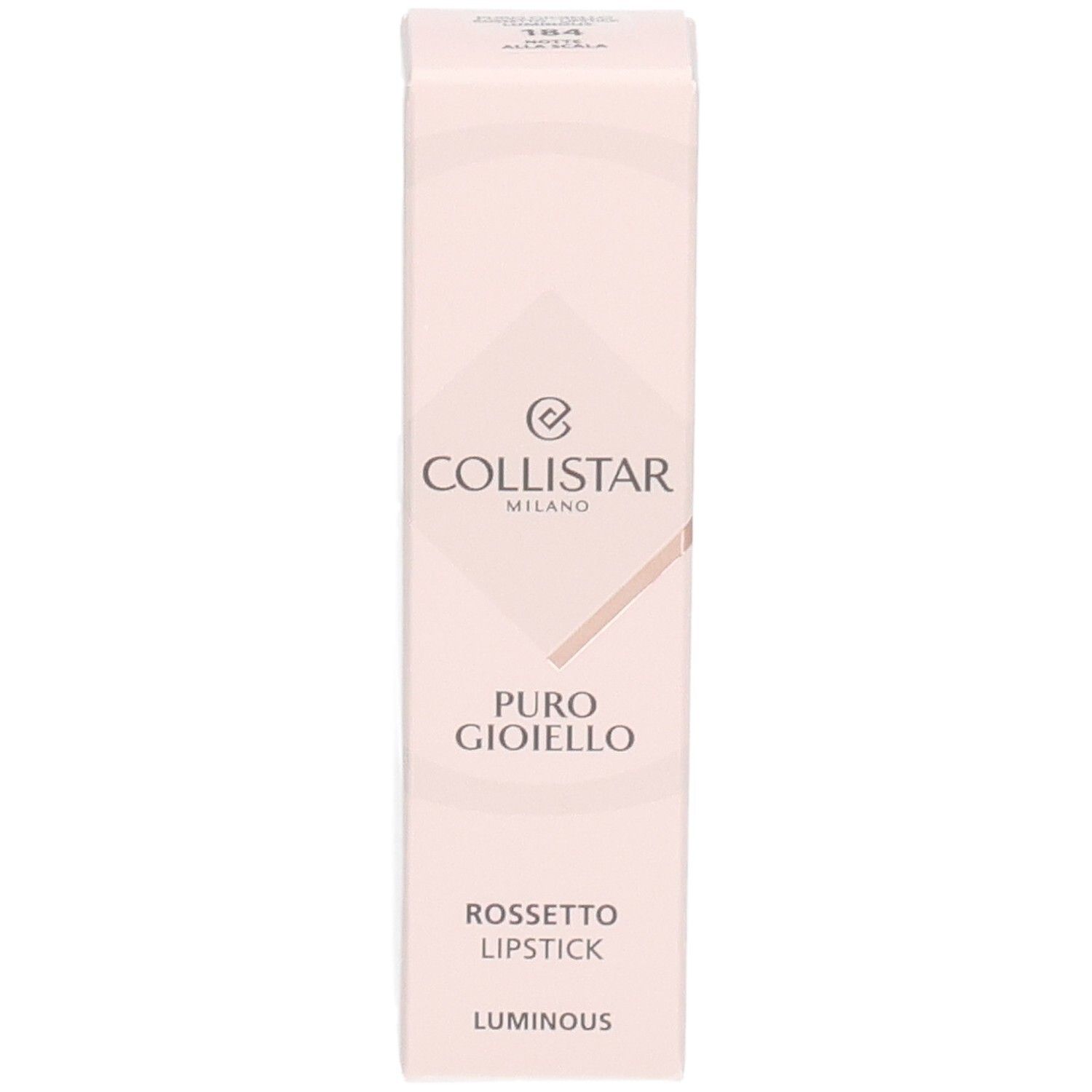 Collistar Puro Gioiello Lippenstiftverpackung, Vorderseite mit Logo und Produktbezeichnung.