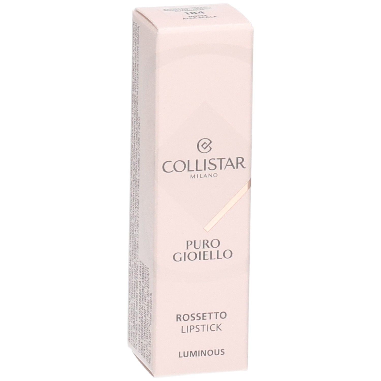 Collistar Puro Gioiello Lippenstiftverpackung, Seite mit detaillierten Produktinformationen.