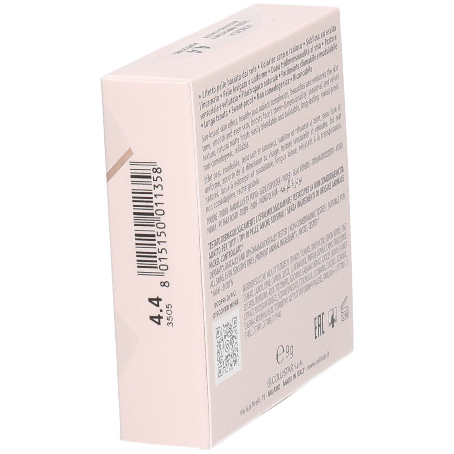 Collistar Magica Poudre Bronzante, 4.4 Portofino. Verpackung mit Barcode und Farbnummer.