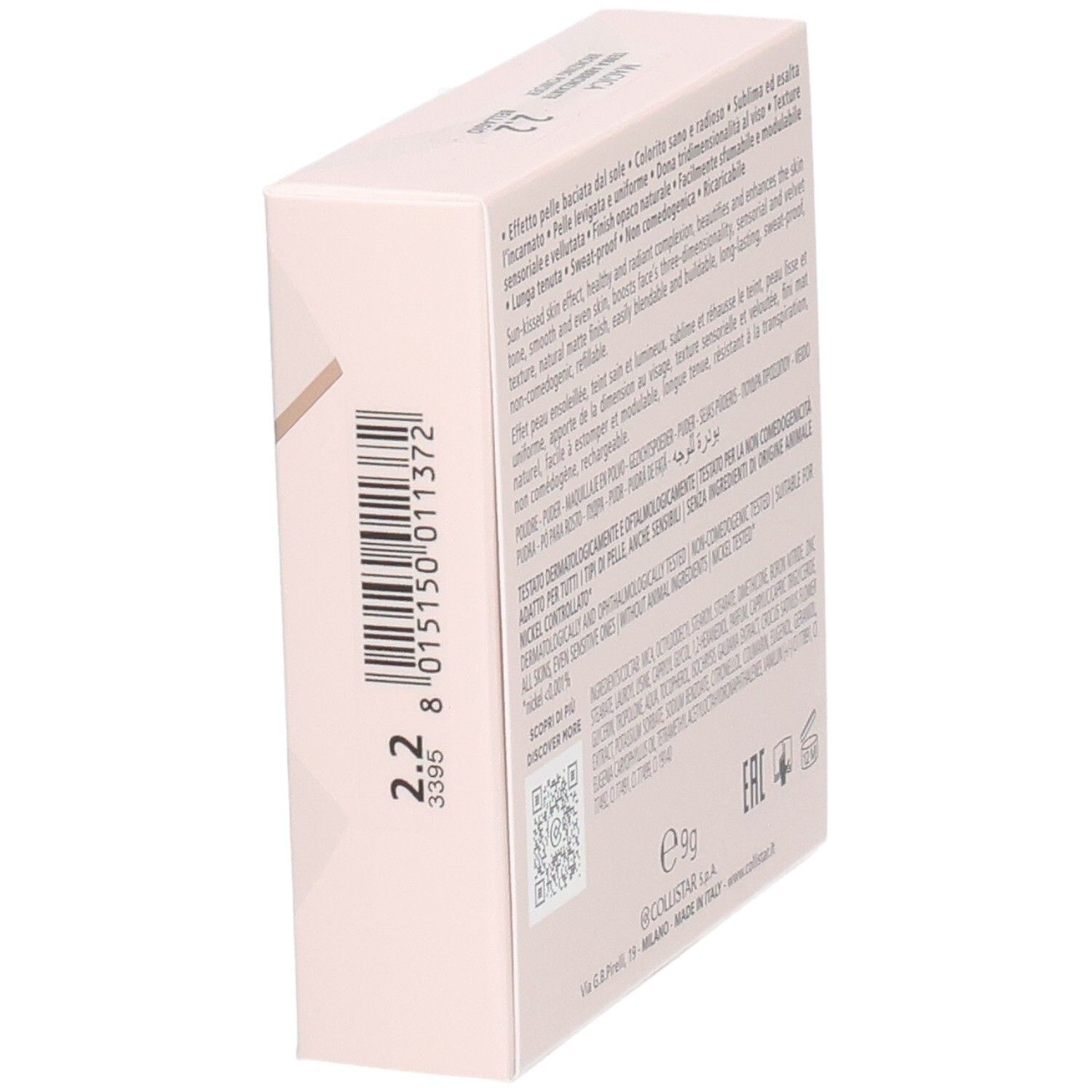 Seitenansicht der Verpackung von Collistar Magica Poudre Bronzante, Nr. 2.2 Bellagio.